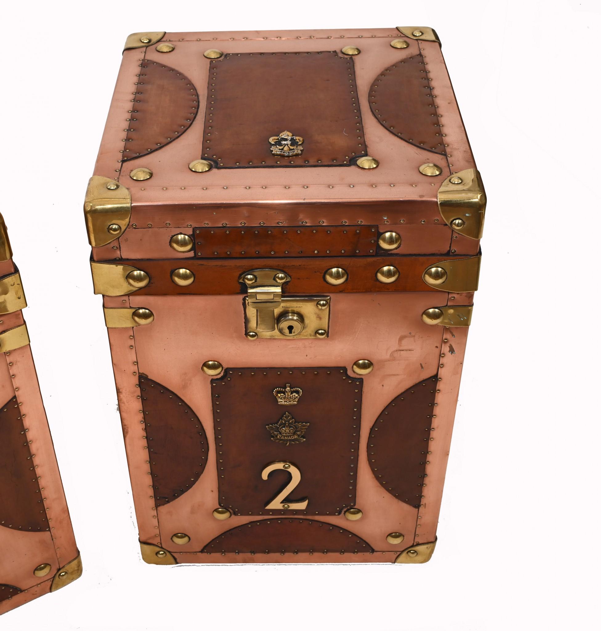 Pair Copper Luggage Chests Steamer Trunk Tables For Sale 3