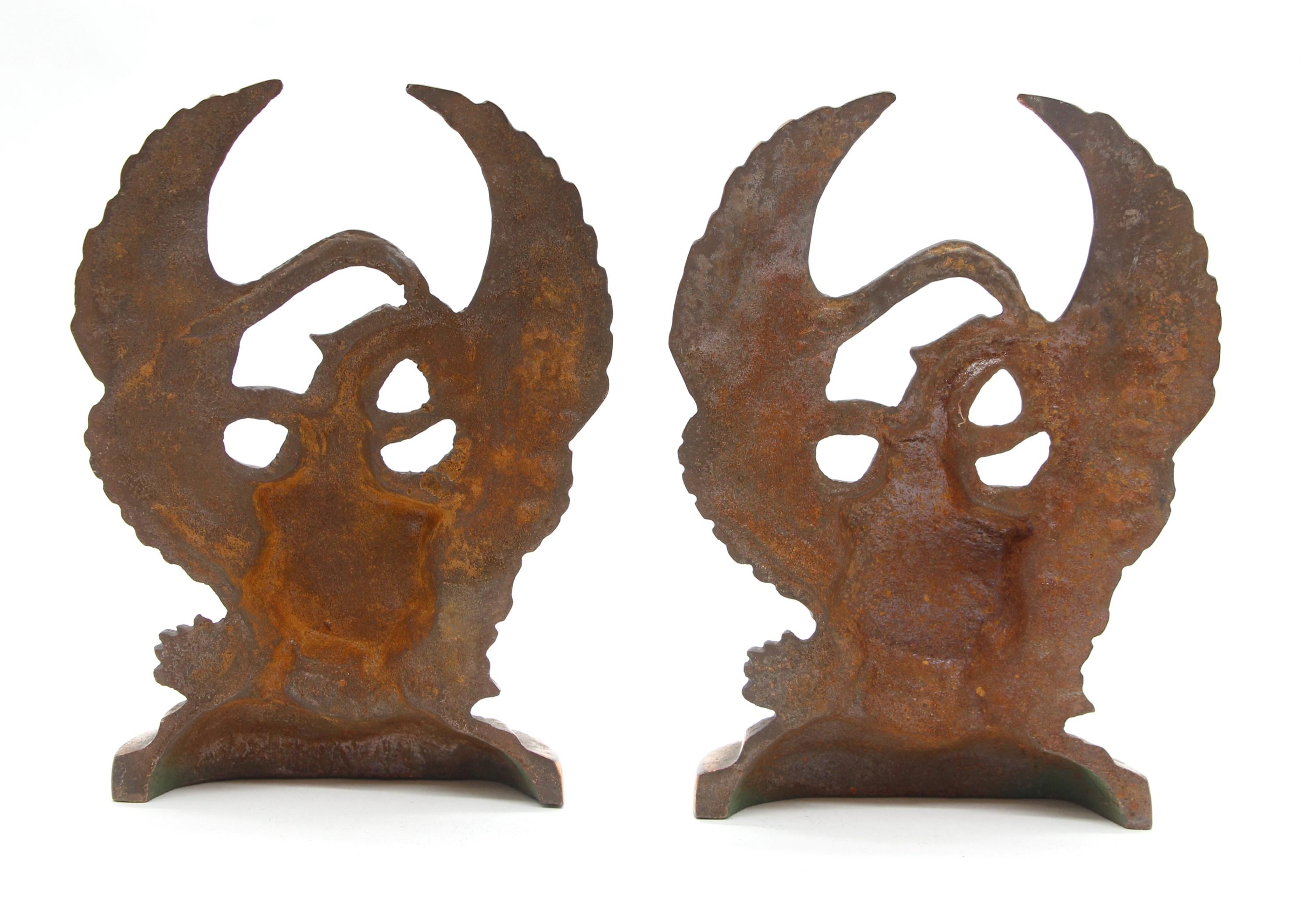 Pair Copper Washed Eagle Bookends Shield Wings Outstretched 3