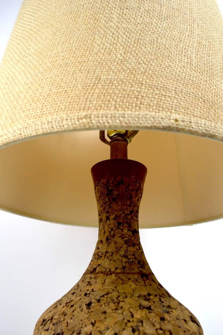 Pair of Cork and Wood Table Lamps 1