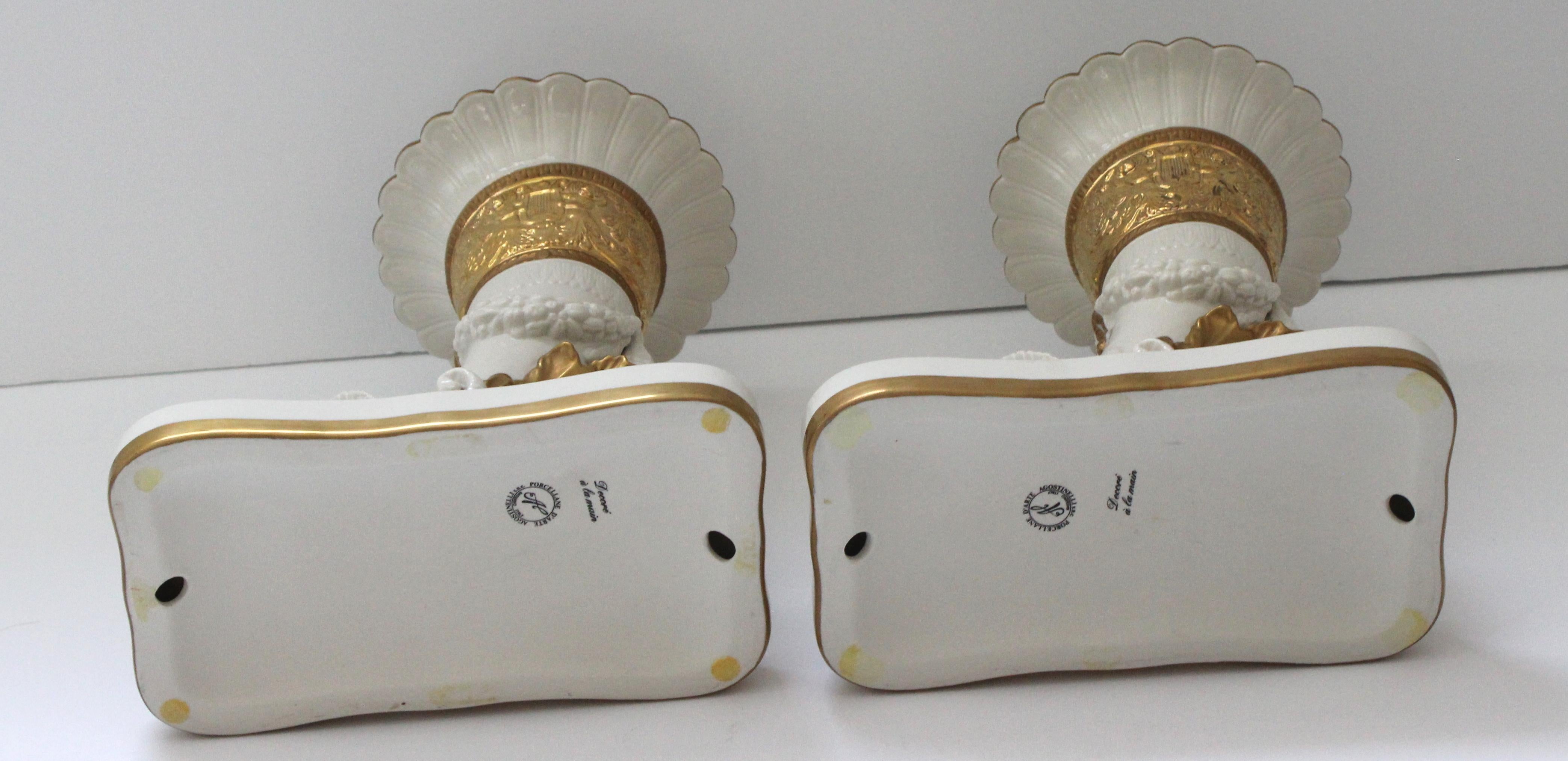 Pair Cornucopia Vases Agostinelli Porcelaine d