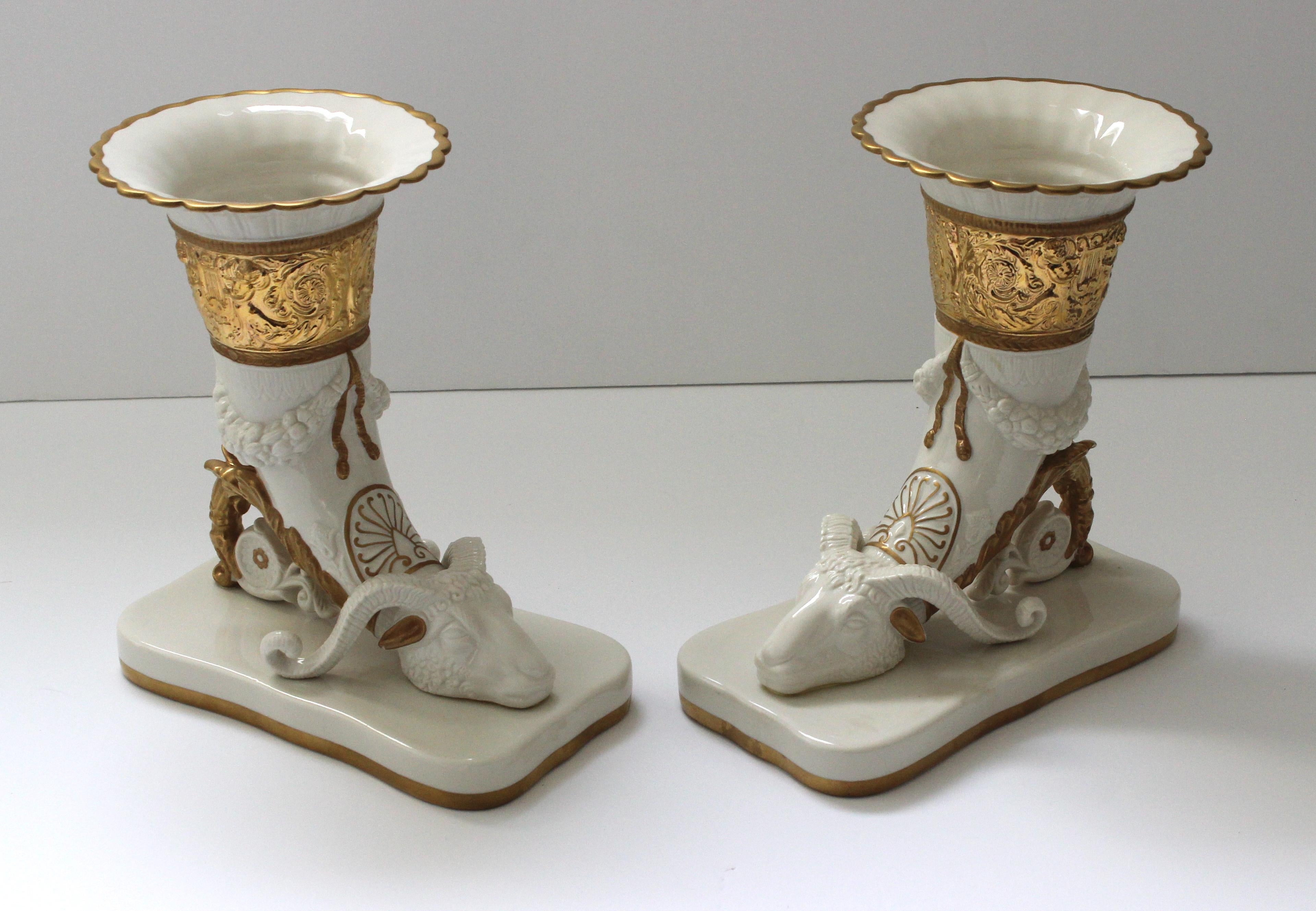 Italian Pair Cornucopia Vases Agostinelli Porcelaine d