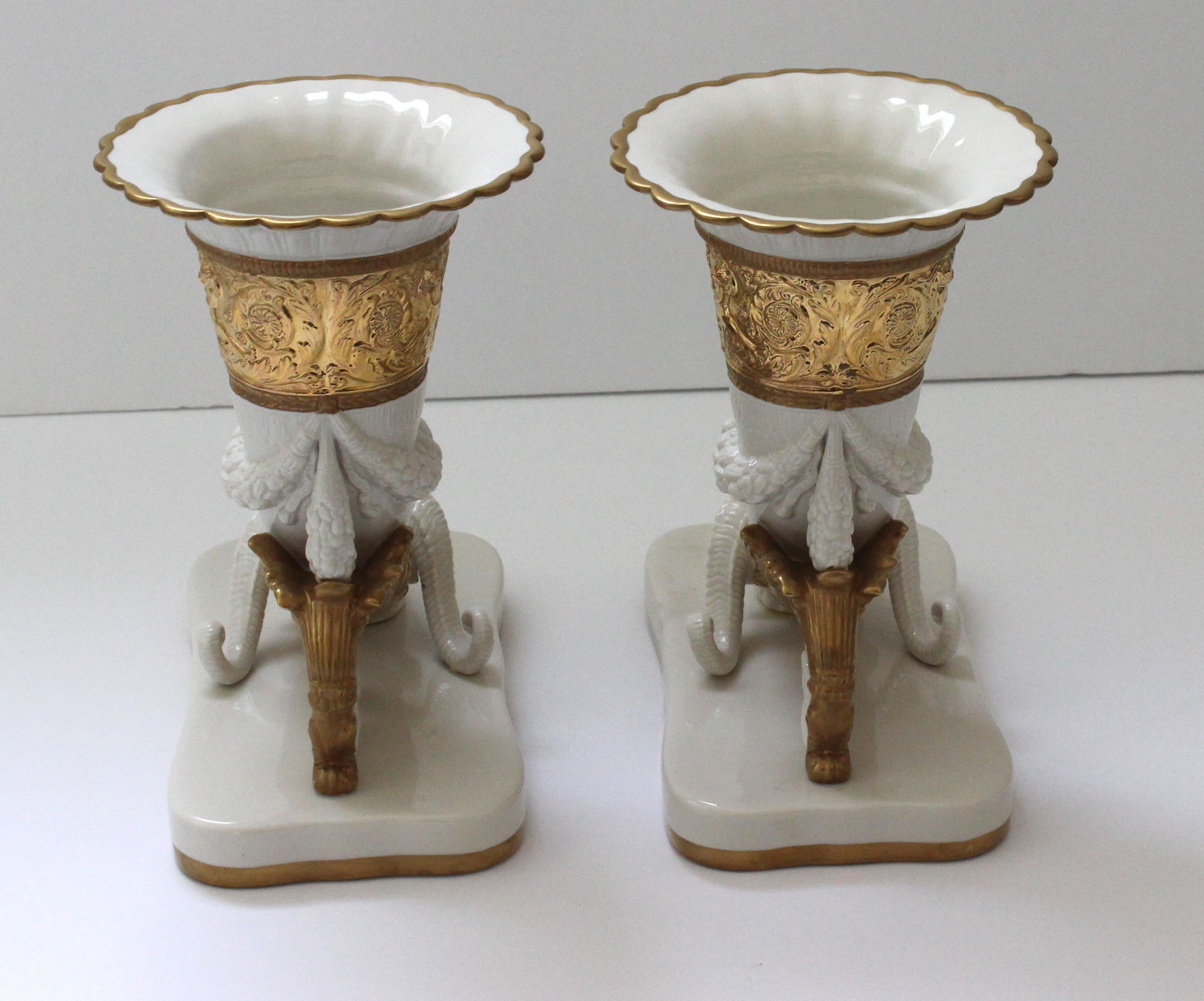 Pair Cornucopia Vases Agostinelli Porcelaine d