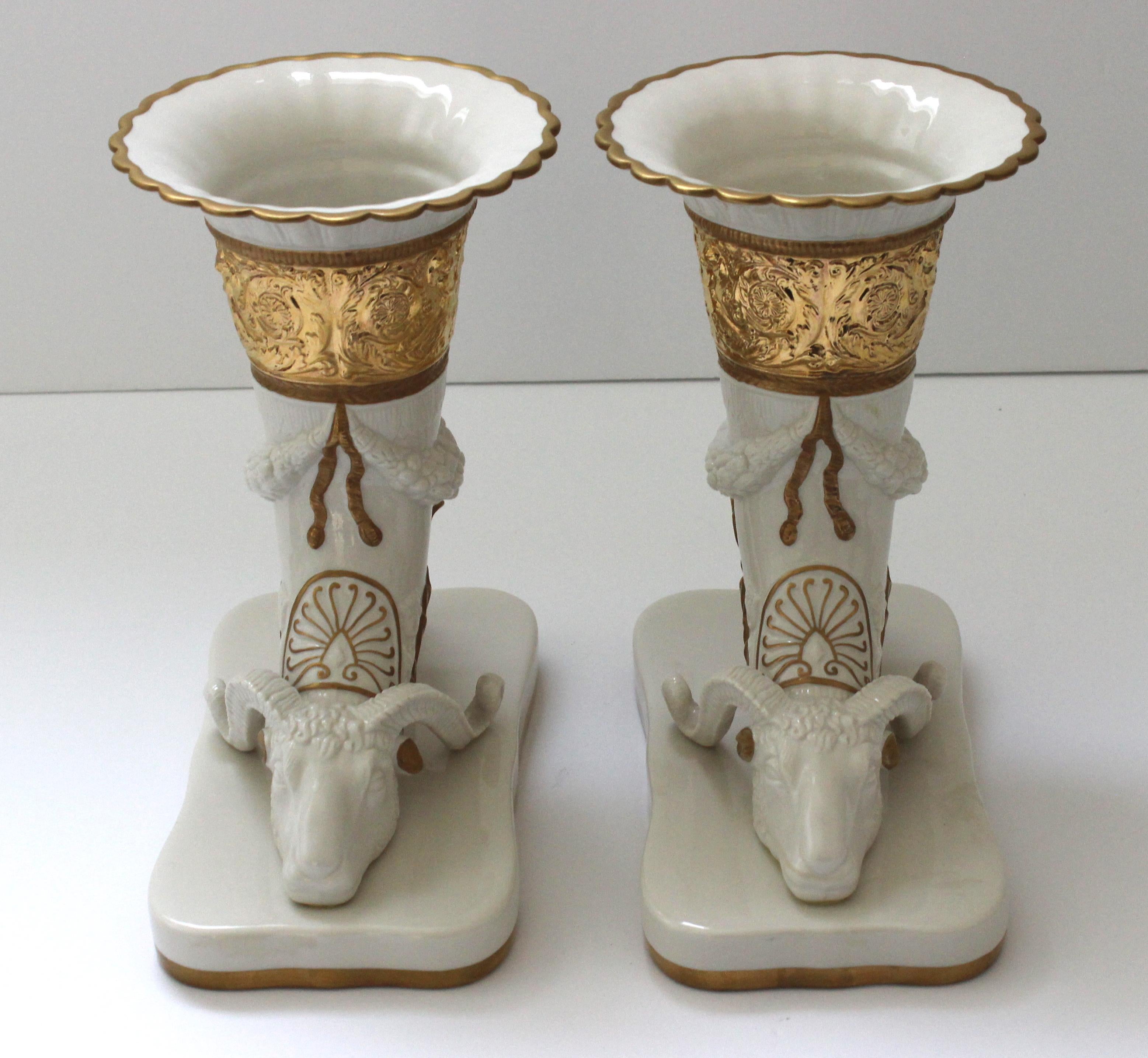 Pair Cornucopia Vases Agostinelli Porcelaine d