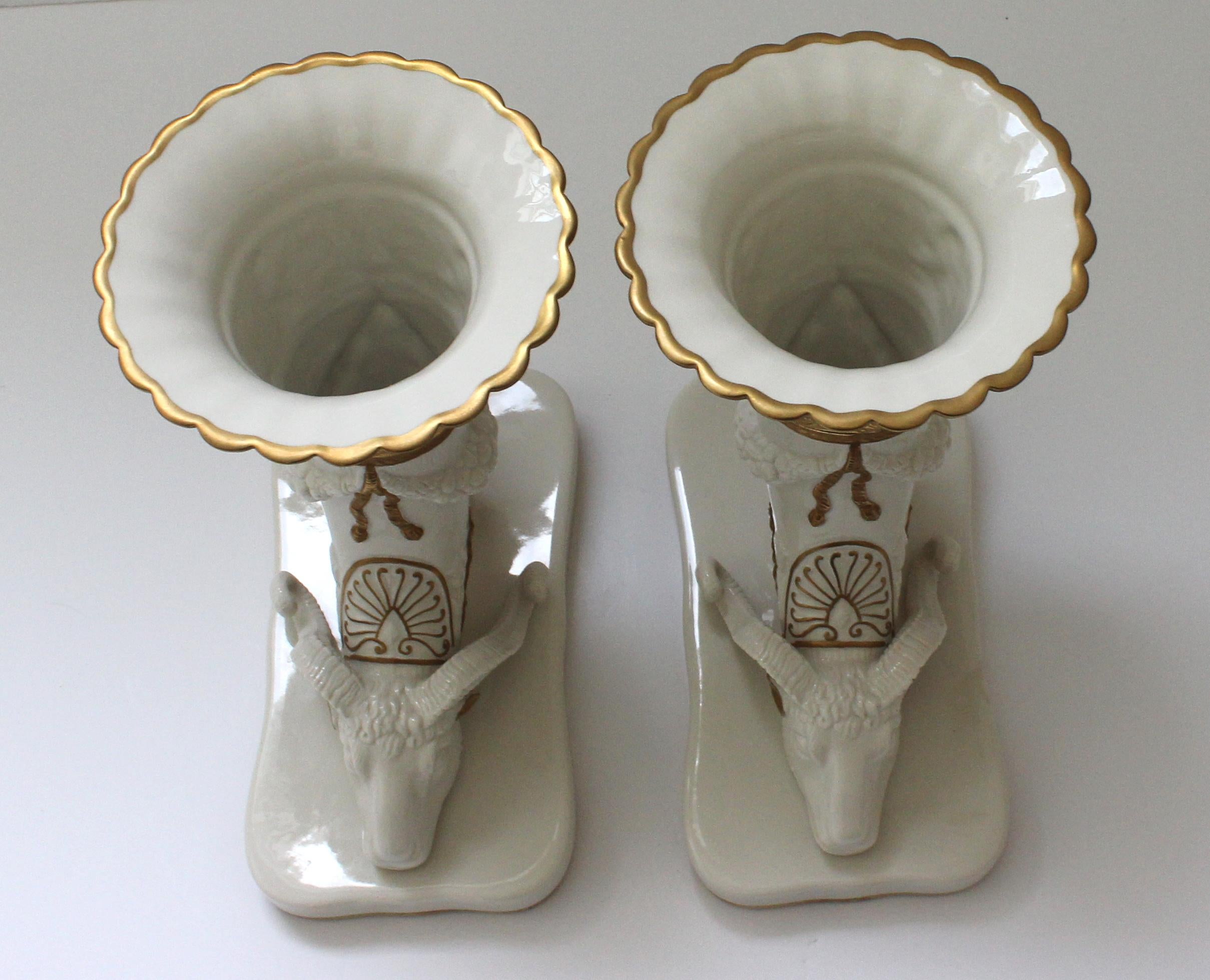 Pair Cornucopia Vases Agostinelli Porcelaine d