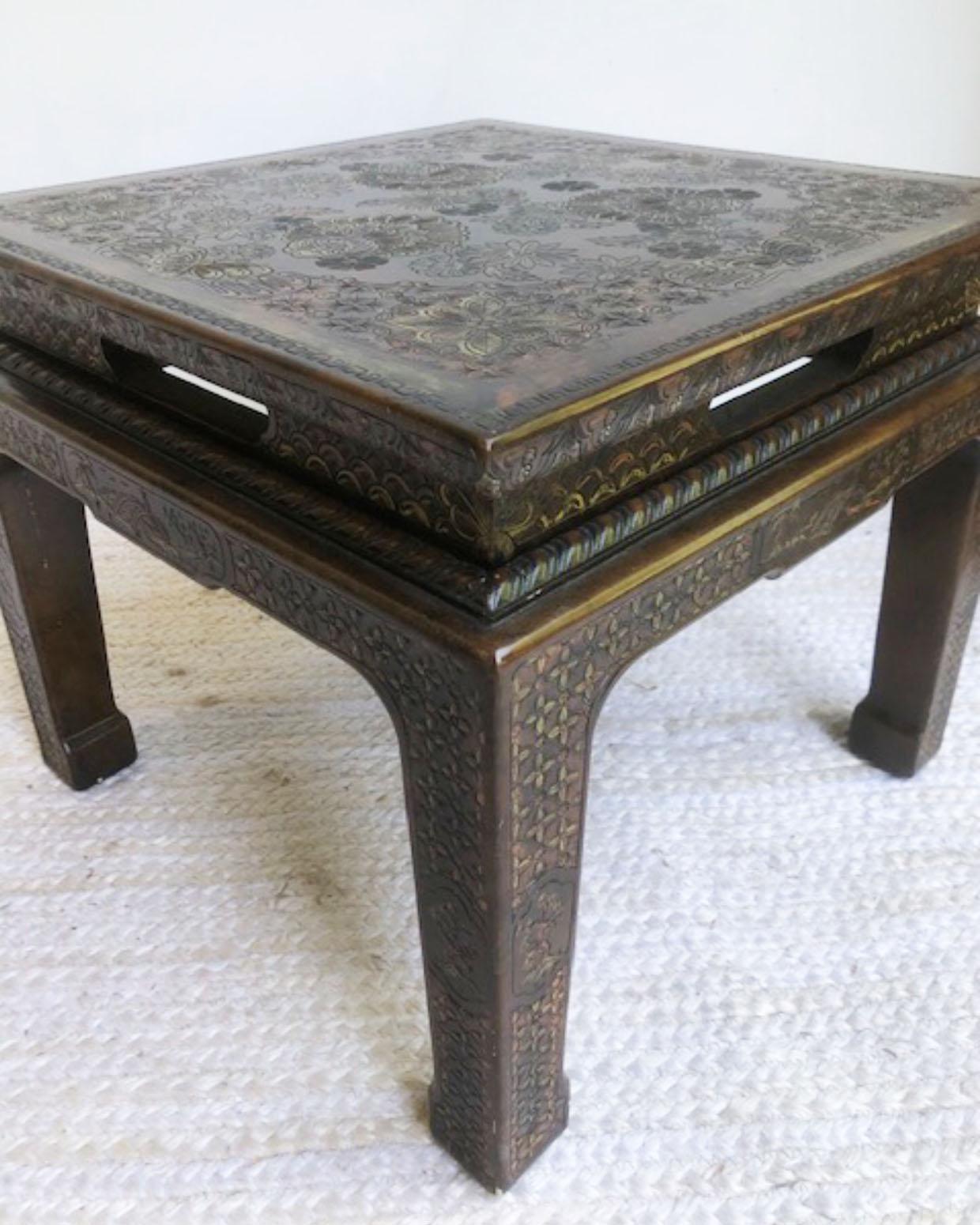 Pair Coromandel Incised Butterfly Asian Style Side Tables by John Widdicomb 3