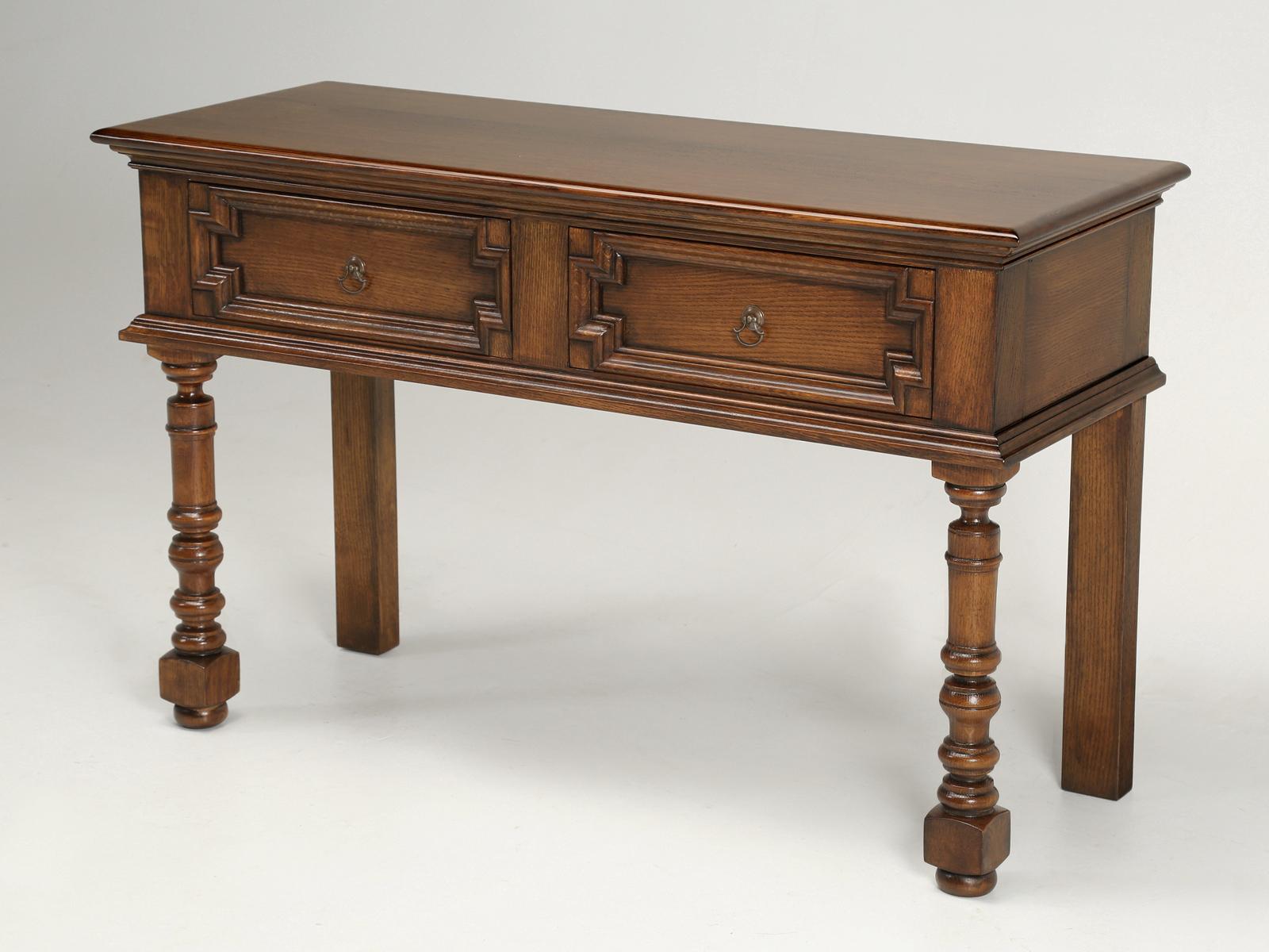 Hand-Crafted Pair Country English Console Tables Fabricated in House, Style William and Mary For Sale