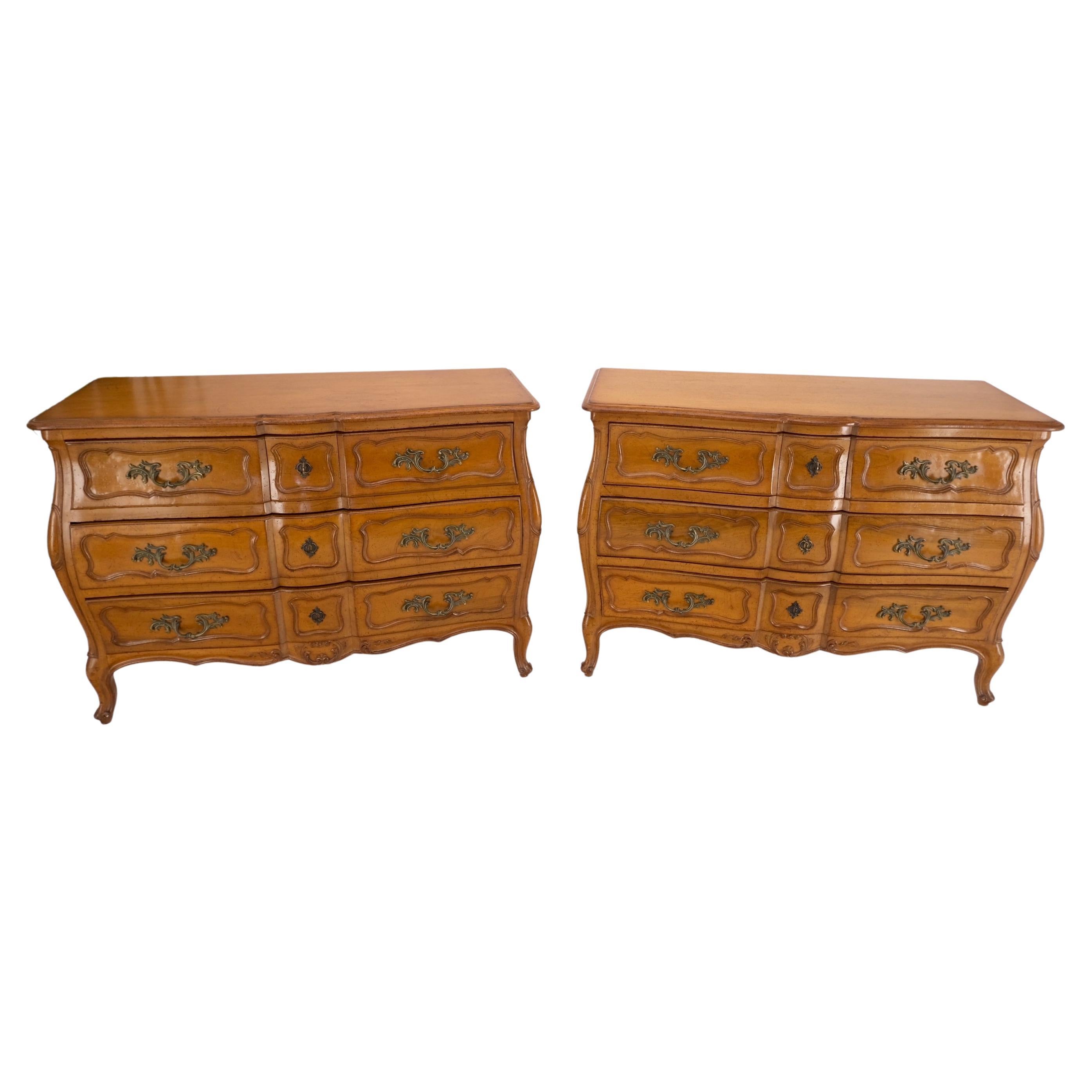 Pair Country French Bombay Shape Three Drawers Dressers Commodes Chests 3 Drawer For Sale