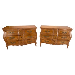 Vintage Pair Country French Bombay Shape Three Drawers Dressers Commodes Chests 3 Drawer