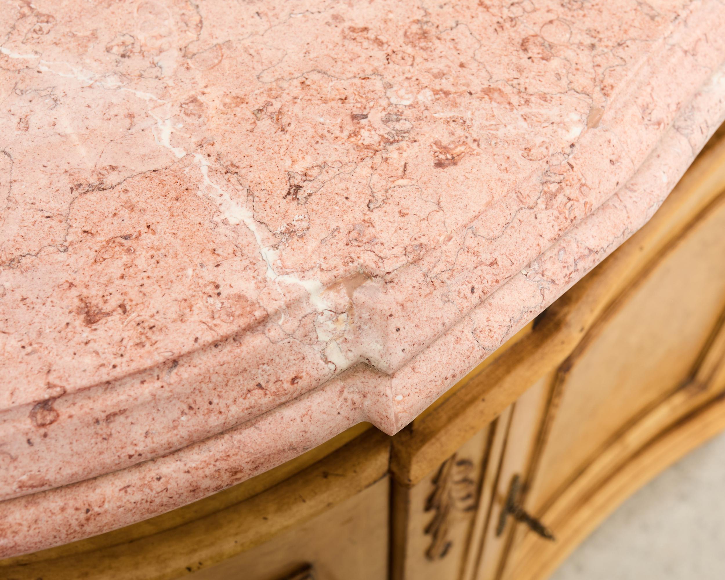 Pair Country French Provincial Marble Top Demilune Sideboards For Sale 8