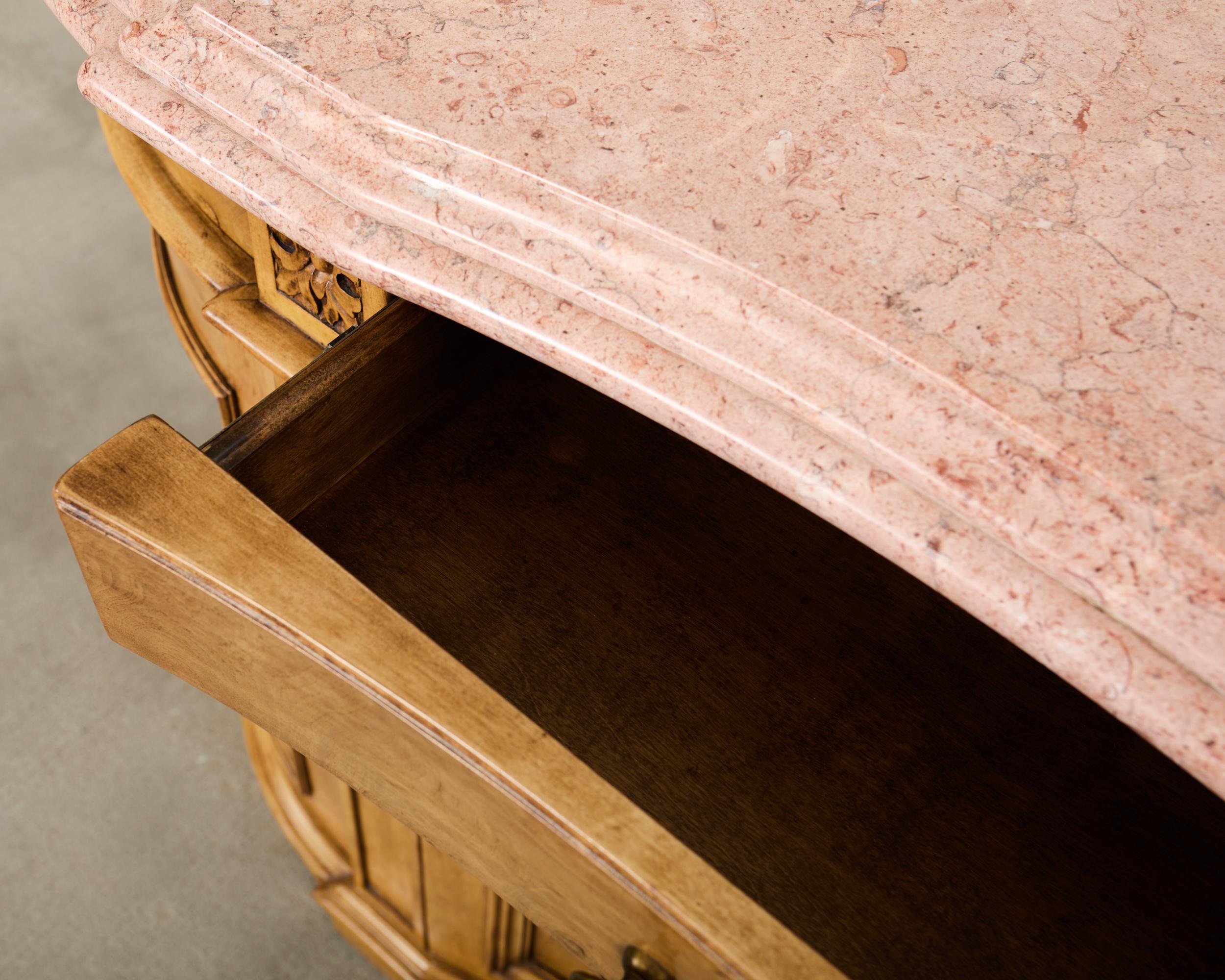 Pair Country French Provincial Marble Top Demilune Sideboards For Sale 9