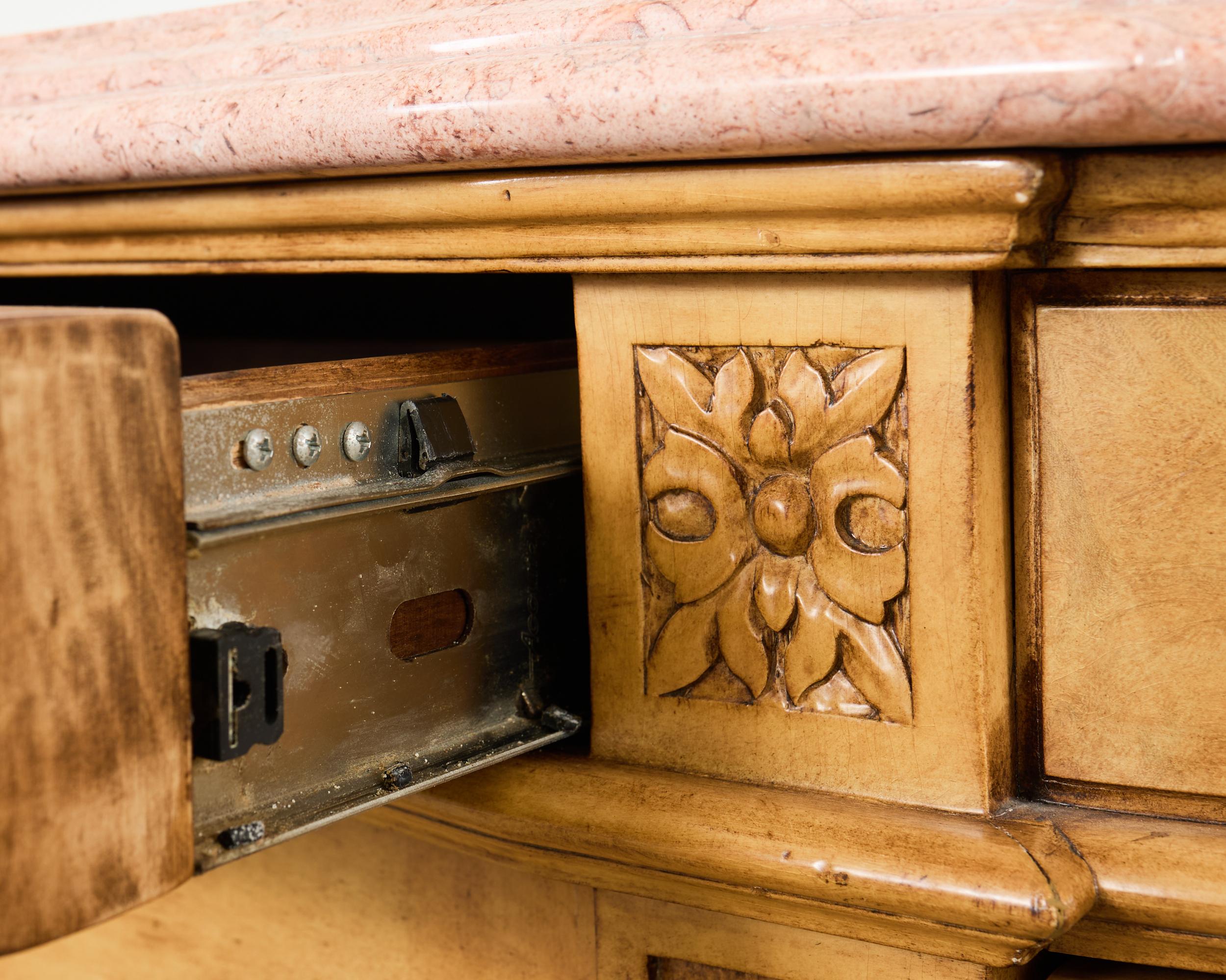 Pair Country French Provincial Marble Top Demilune Sideboards For Sale 10