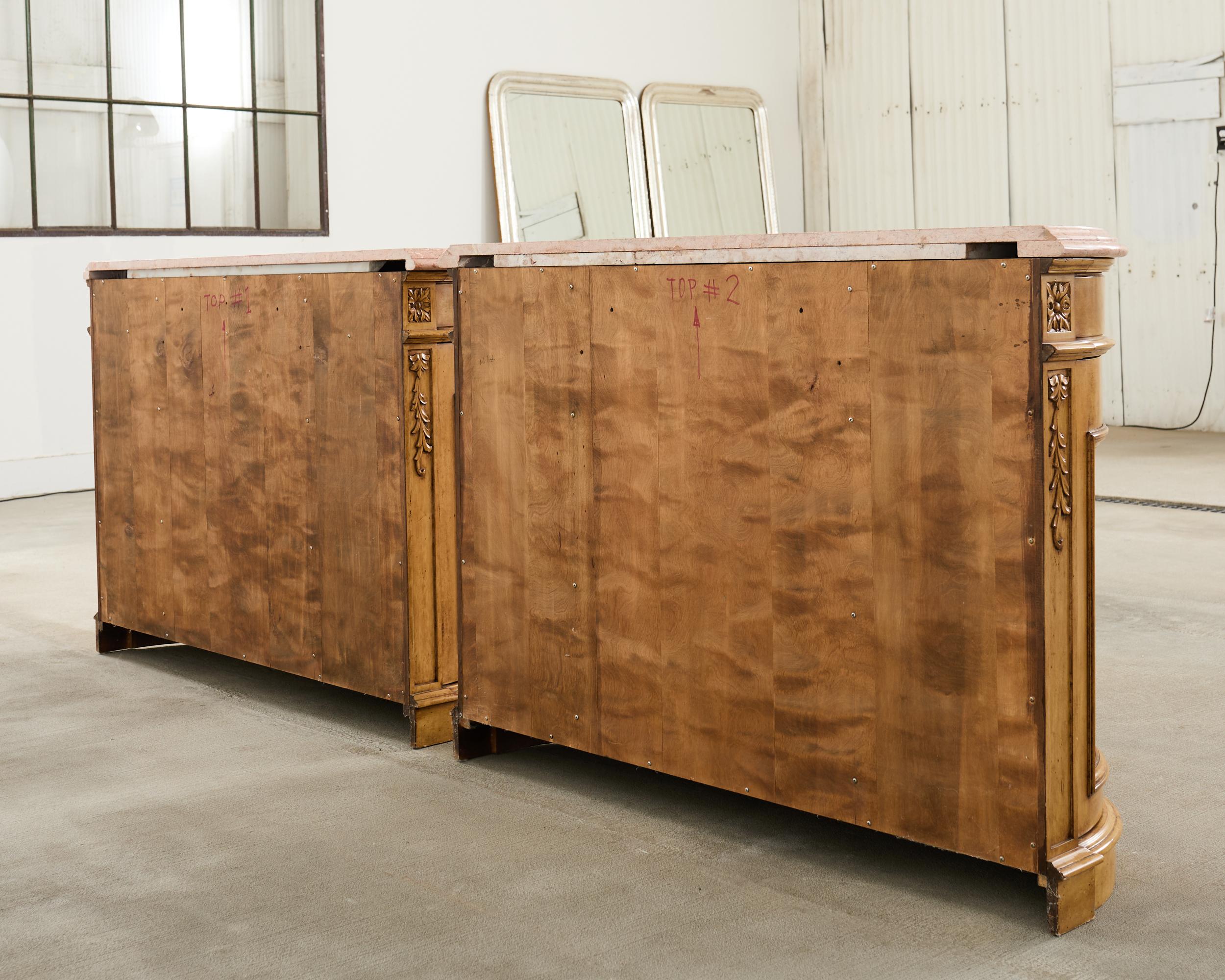 Pair Country French Provincial Marble Top Demilune Sideboards For Sale 13