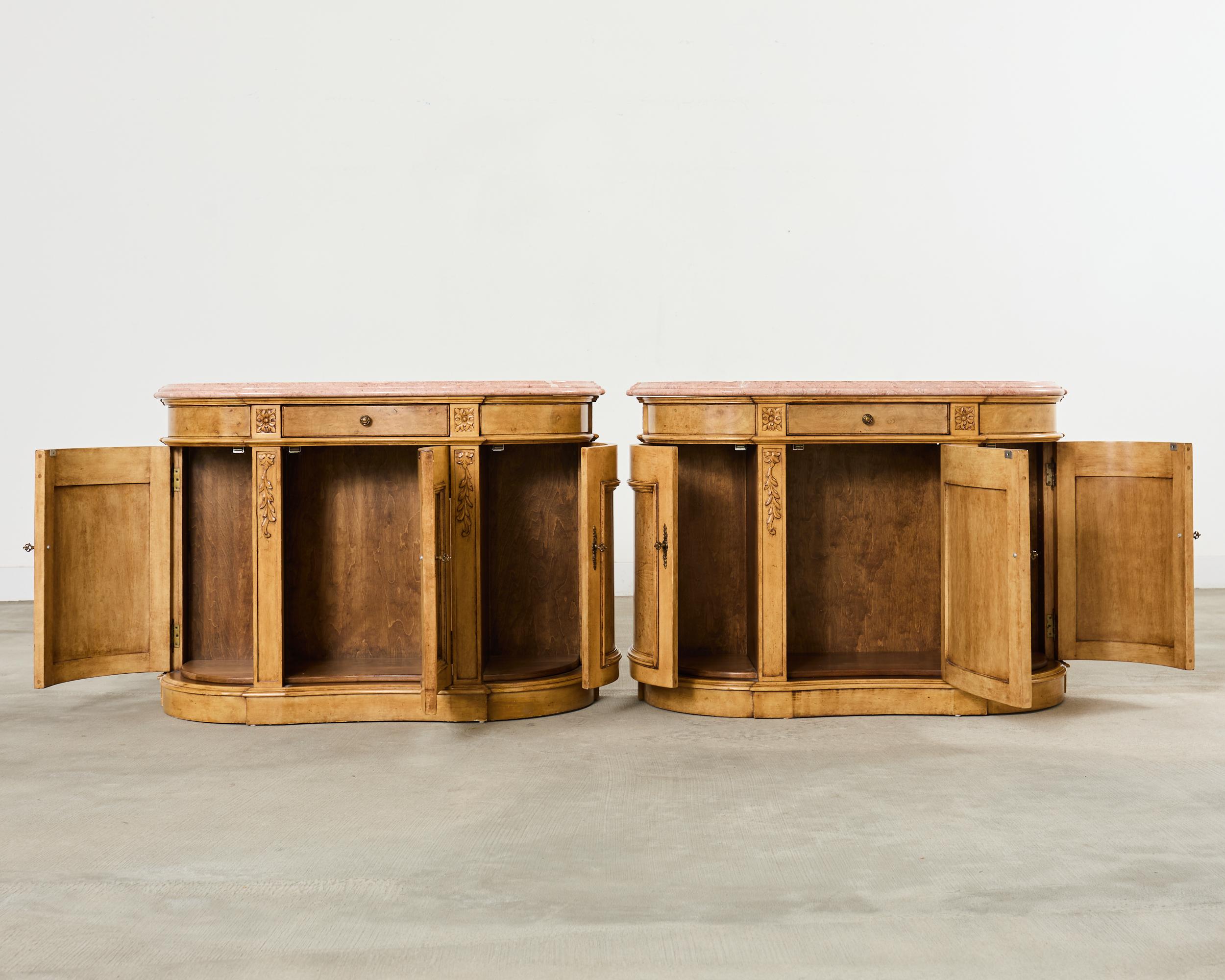 Pair Country French Provincial Marble Top Demilune Sideboards For Sale 2