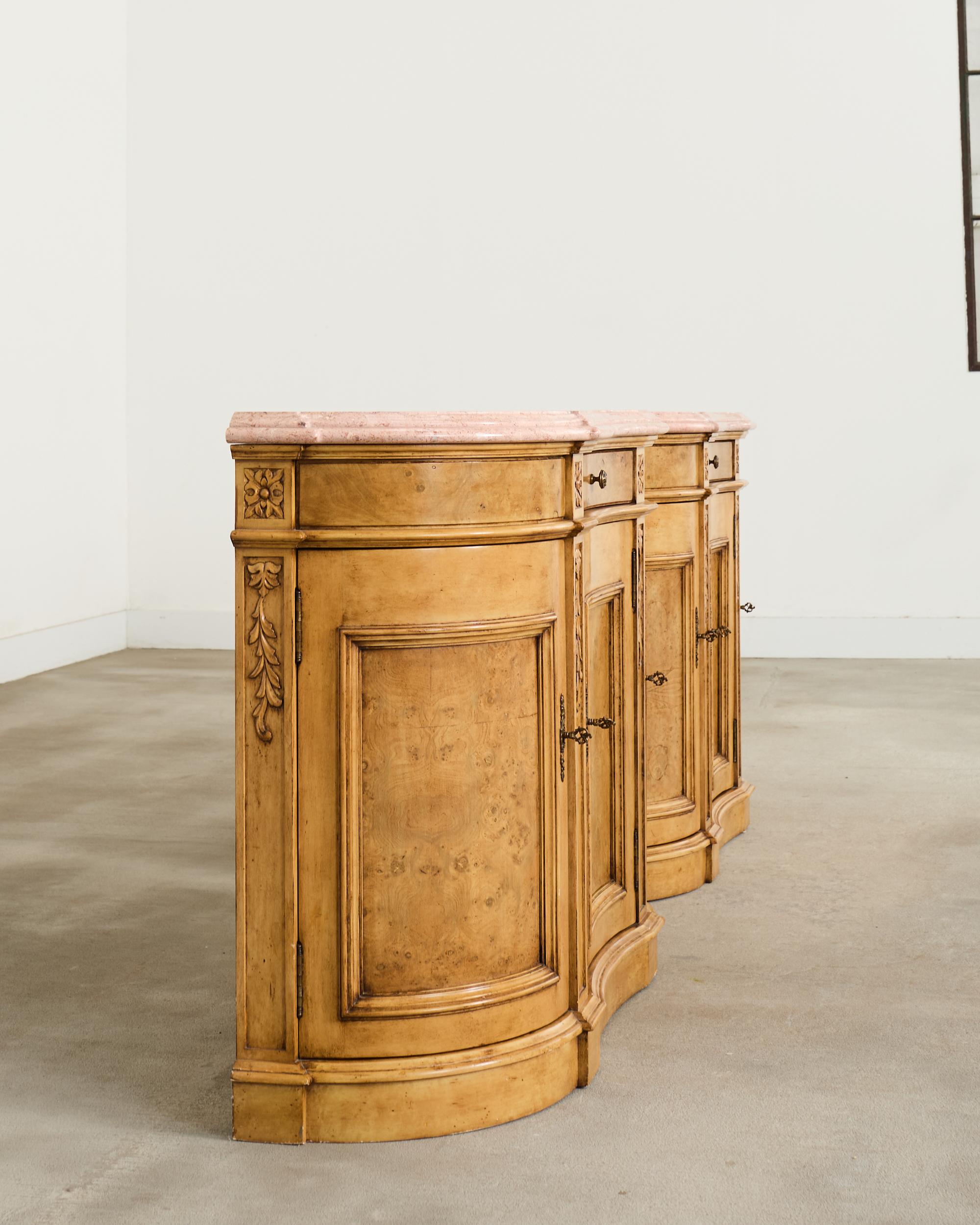 Pair Country French Provincial Marble Top Demilune Sideboards For Sale 3