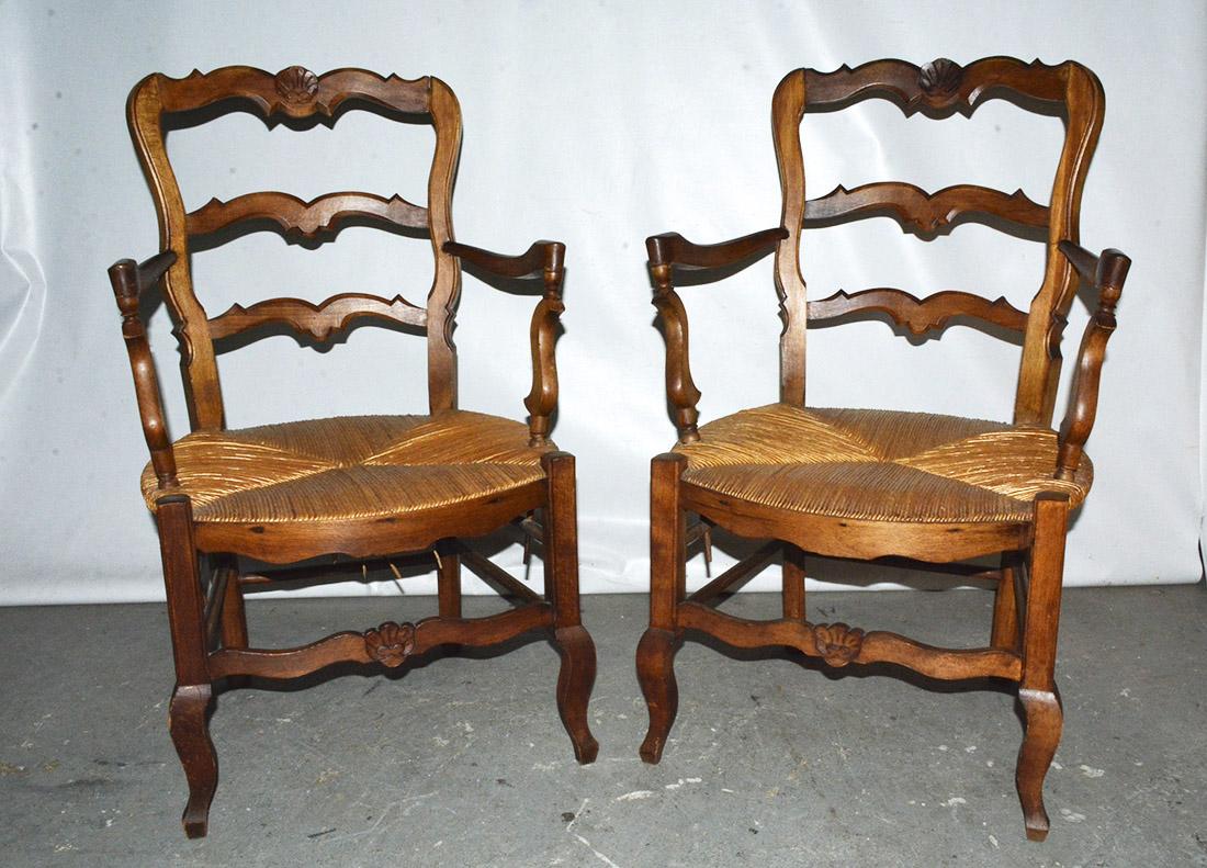 French Pair of Country Louis XV Style Ladder Back Armchairs