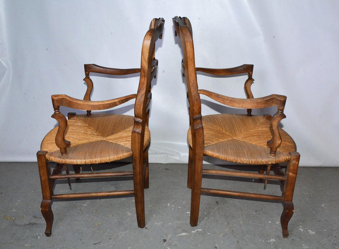 Carved Pair of Country Louis XV Style Ladder Back Armchairs