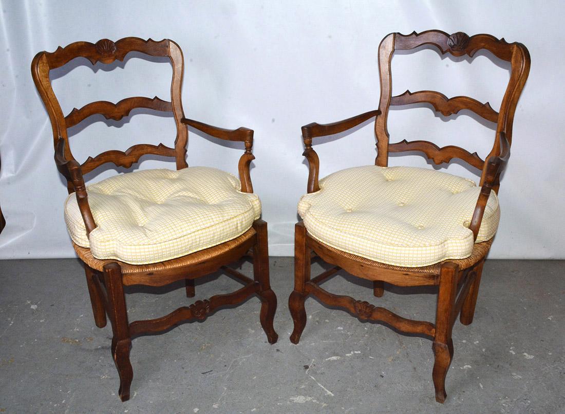 20th Century Pair of Country Louis XV Style Ladder Back Armchairs