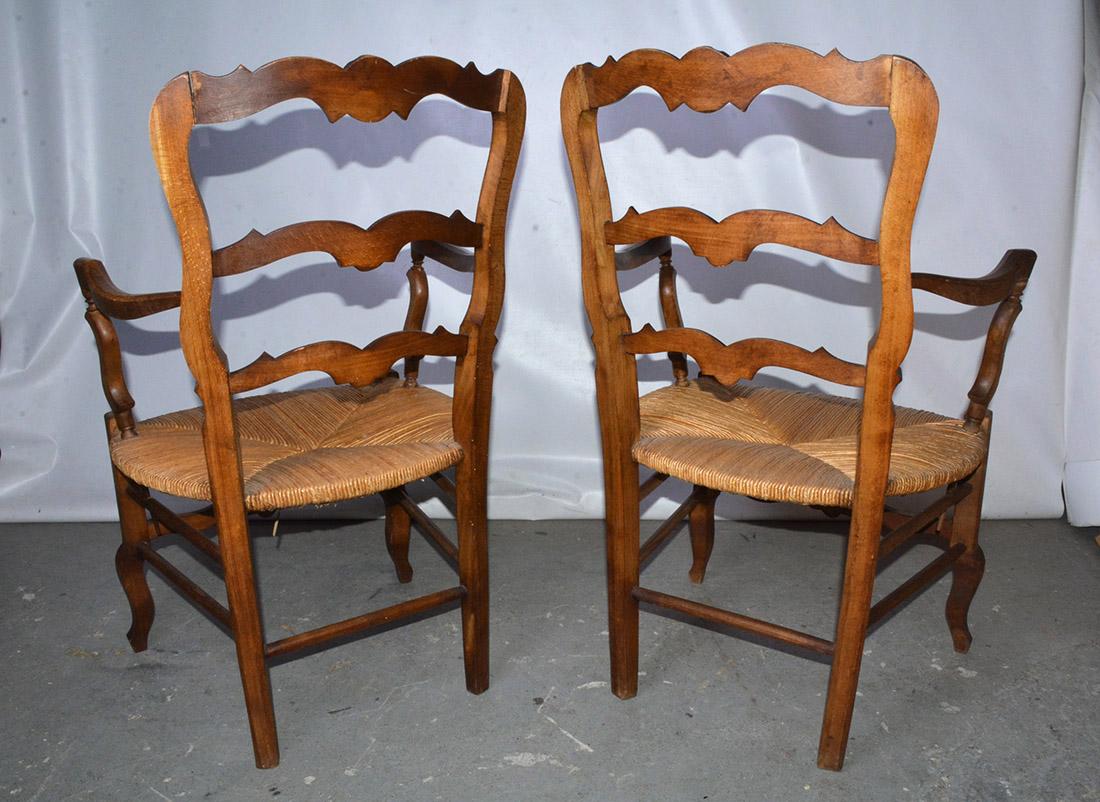 Wood Pair of Country Louis XV Style Ladder Back Armchairs