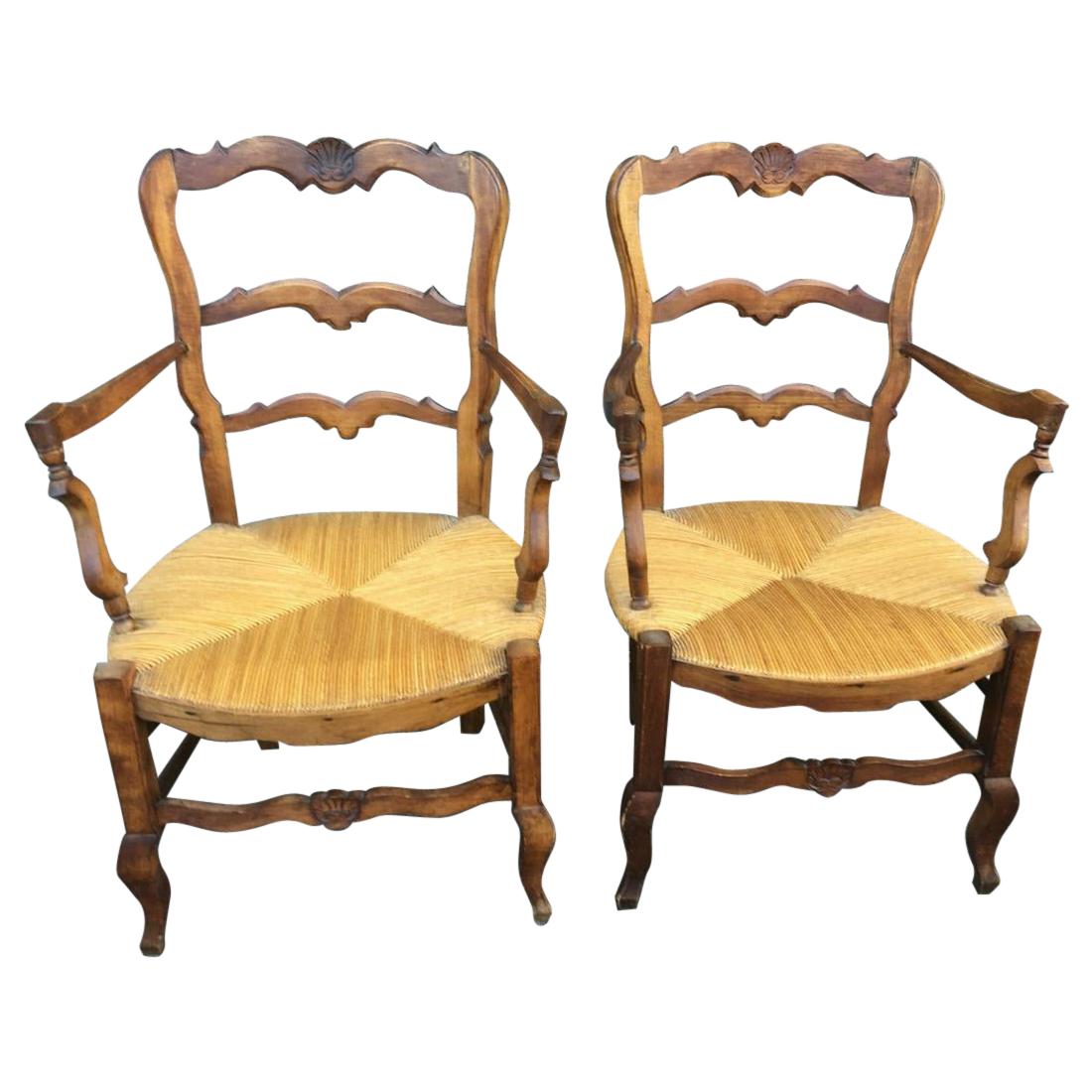 Pair of Country Louis XV Style Ladder Back Armchairs
