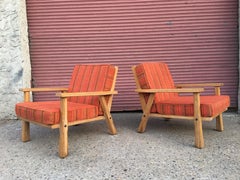 Pair of Cowboy Modern Pickled Ranch Oak Lounge Chairs for Brandt