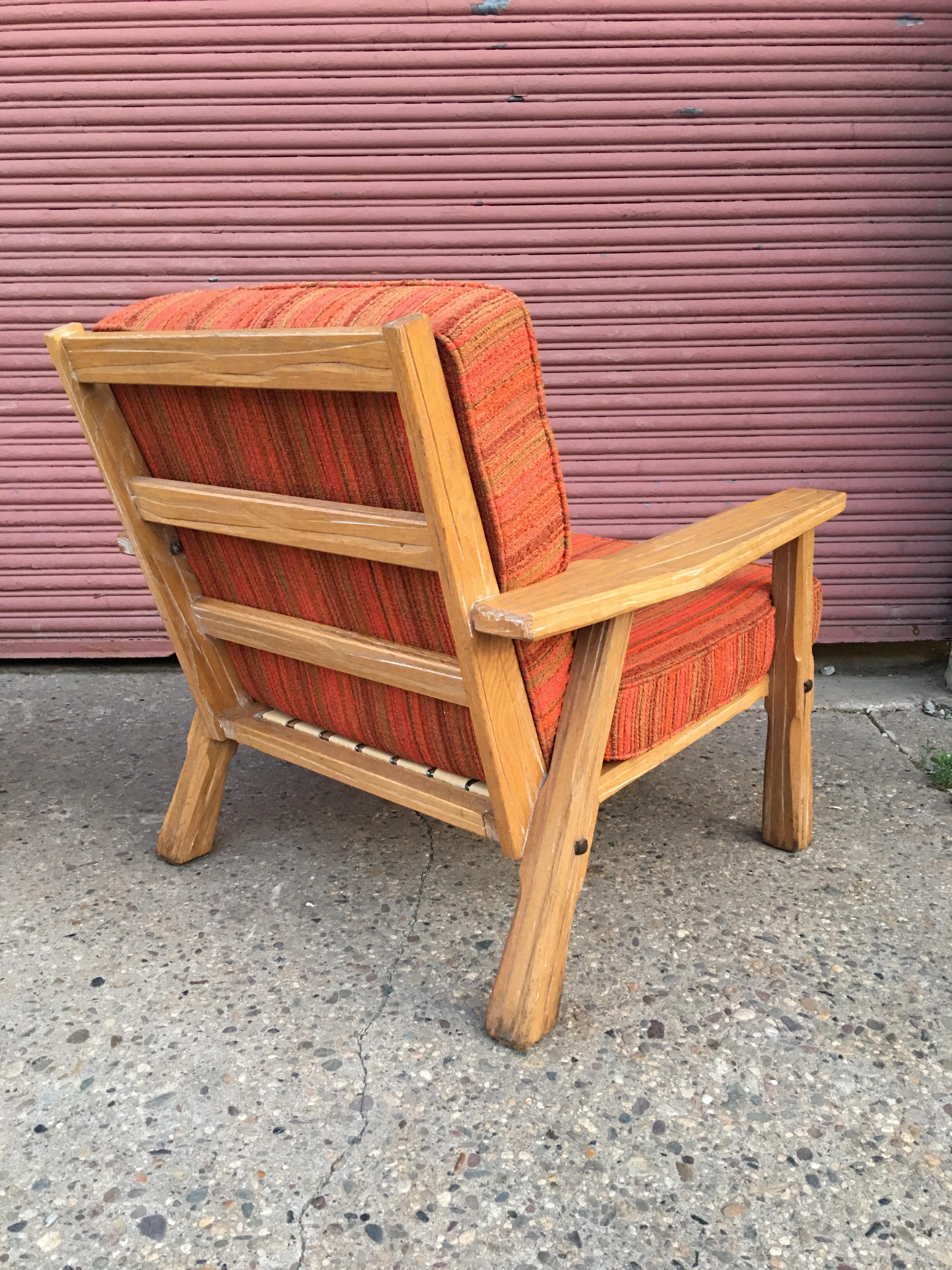 Mid-Century Modern Pair of Cowboy Modern Pickled Ranch Oak Lounge Chairs for Brandt