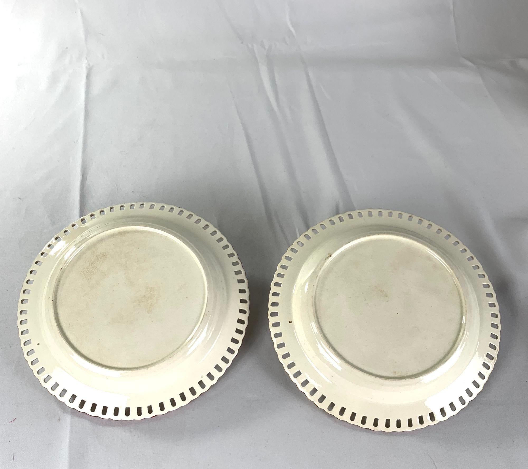 Pair Creamware Dessert Dishes with Sepia Decoration England Circa 1810 For Sale 1
