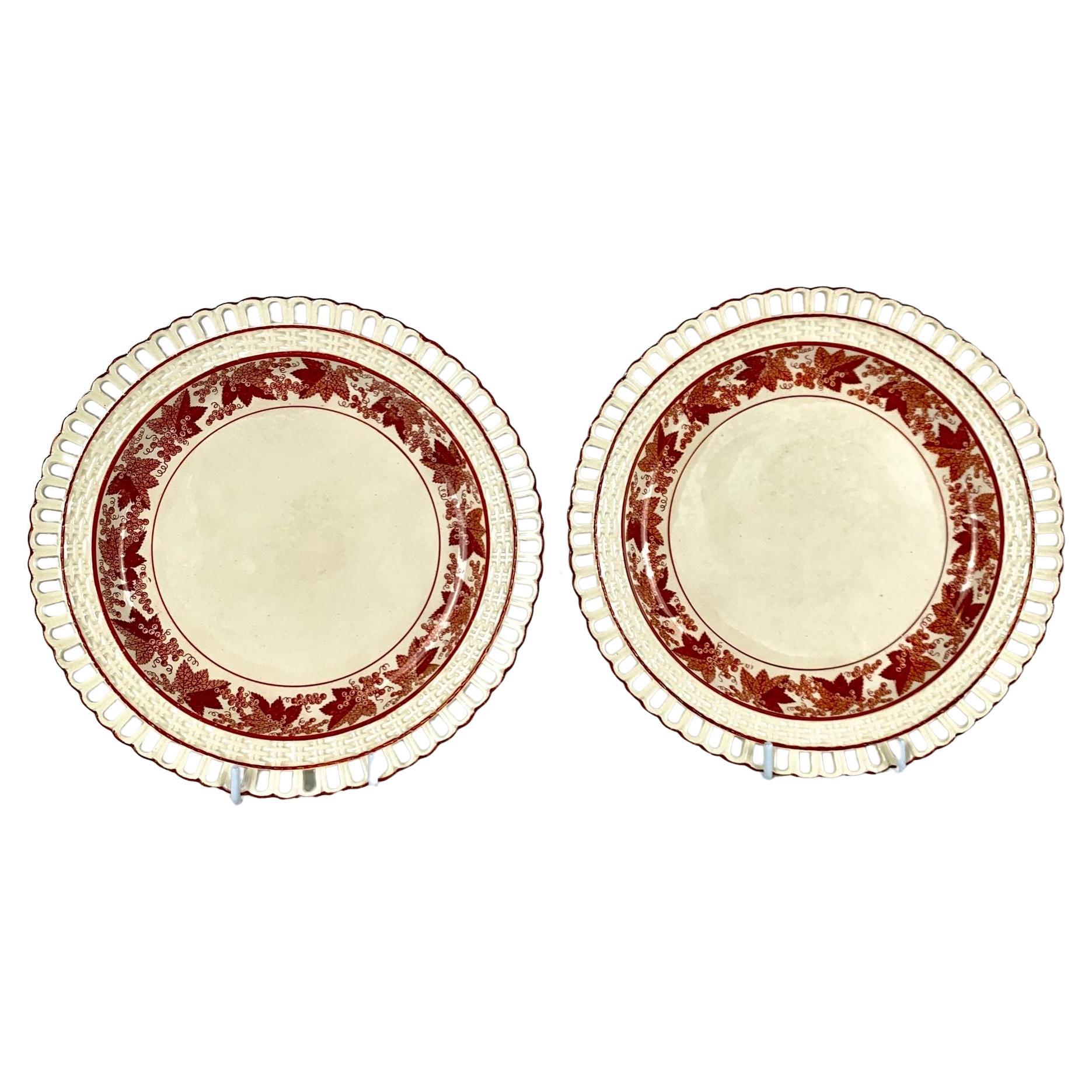 Pair Creamware Dessert Dishes with Sepia Decoration England Circa 1810 For Sale