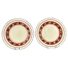 Antique Pair Creamware Dessert Dishes with Sepia Decoration England Circa 1810