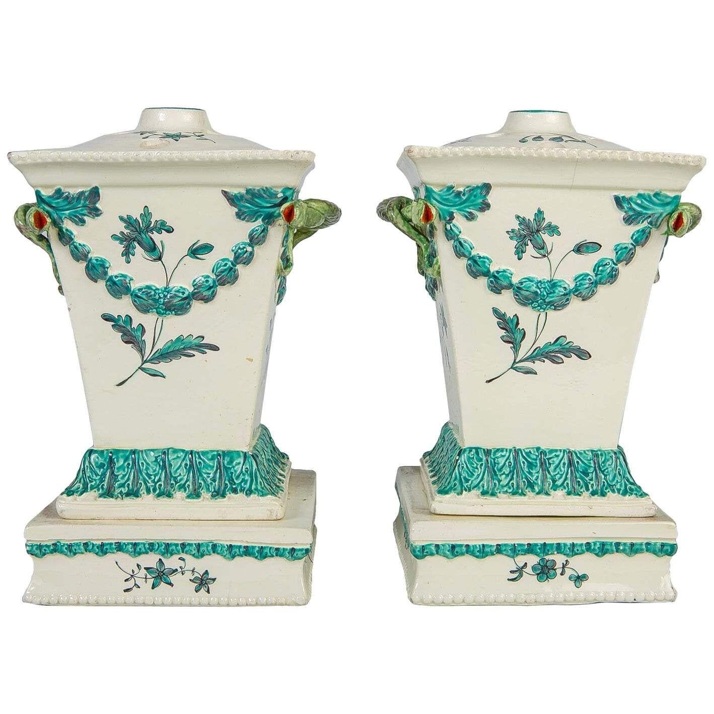 Pair of Antique English Creamware Tulipieres or Flower Vases 18th Century c.1780 For Sale 1