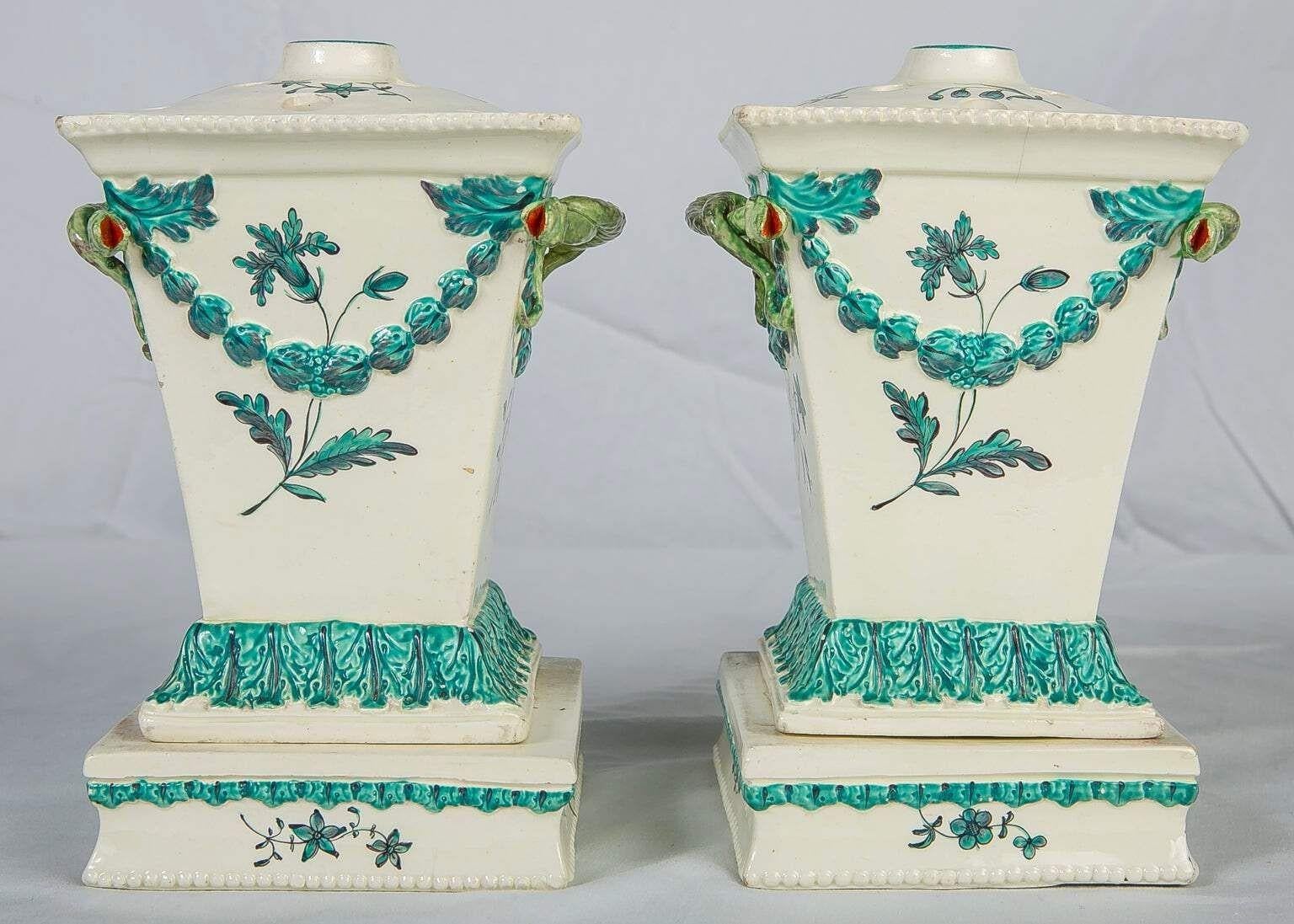Pair of Antique English Creamware Tulipieres or Flower Vases 18th Century c.1780 For Sale 2