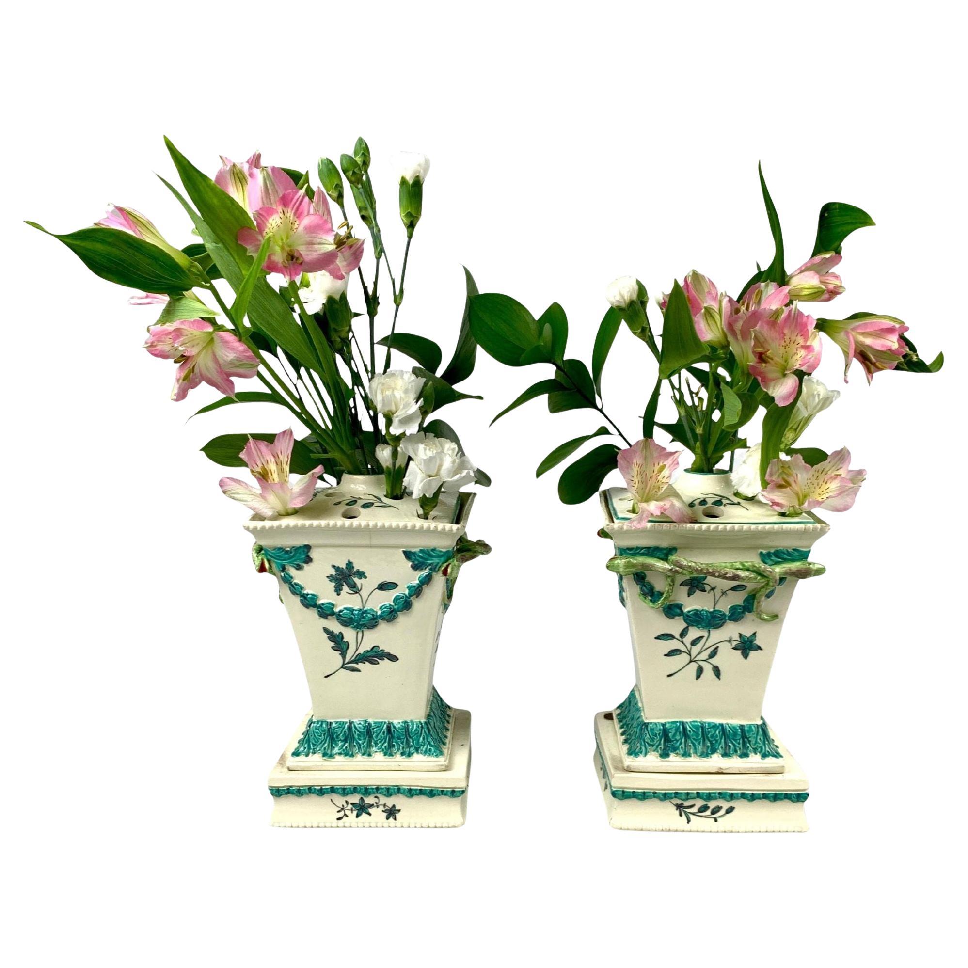 Pair of Antique English Creamware Tulipieres or Flower Vases 18th Century c.1780 For Sale