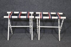 Pair Creme Paint Decorated Faux Bamboo Luggage Racks in Manner of Jacques Adnet