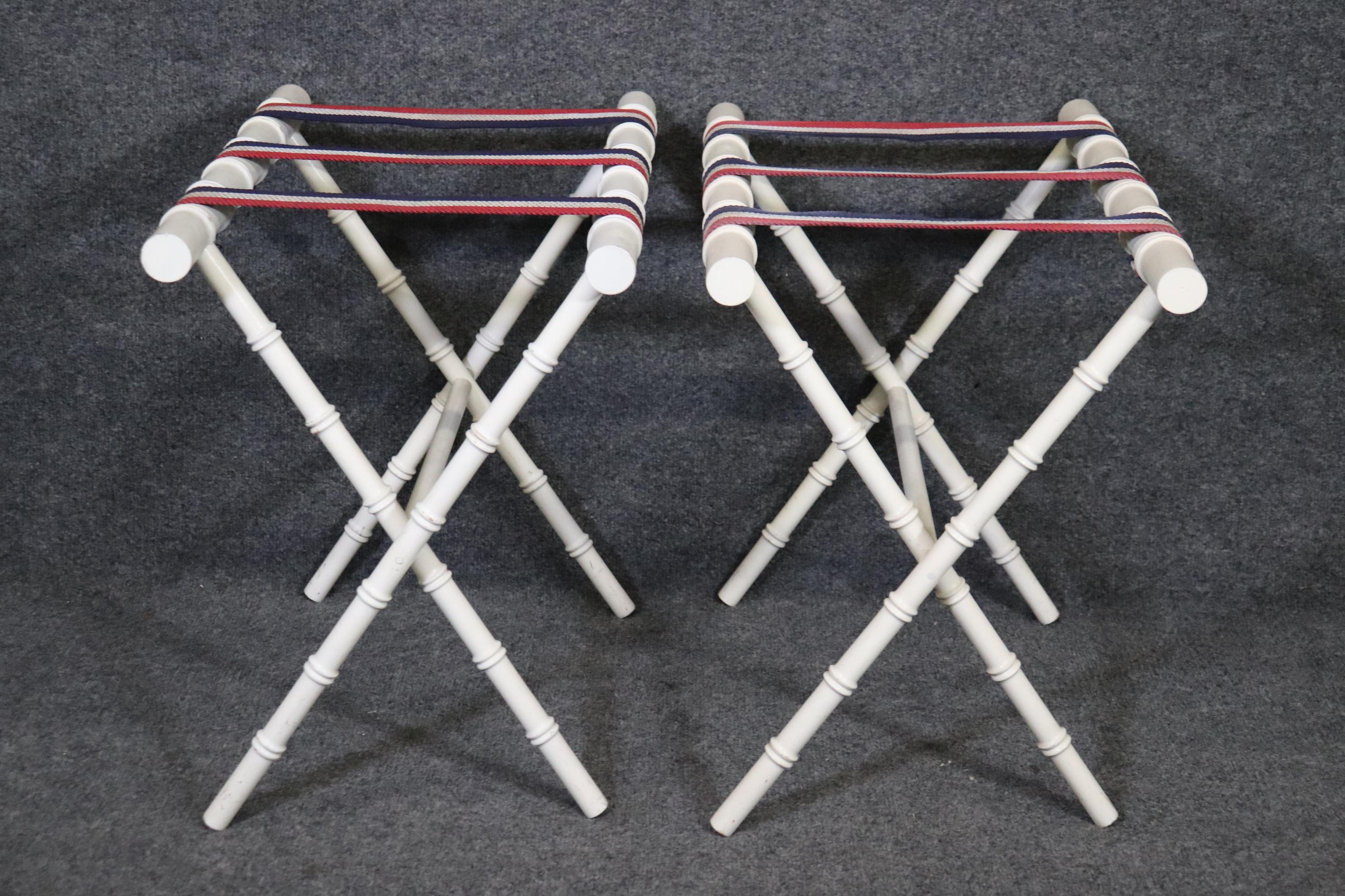 Regency Pair Creme Paint Decorated Faux Bamboo Luggage Racks in Manner of Jacques Adnet For Sale