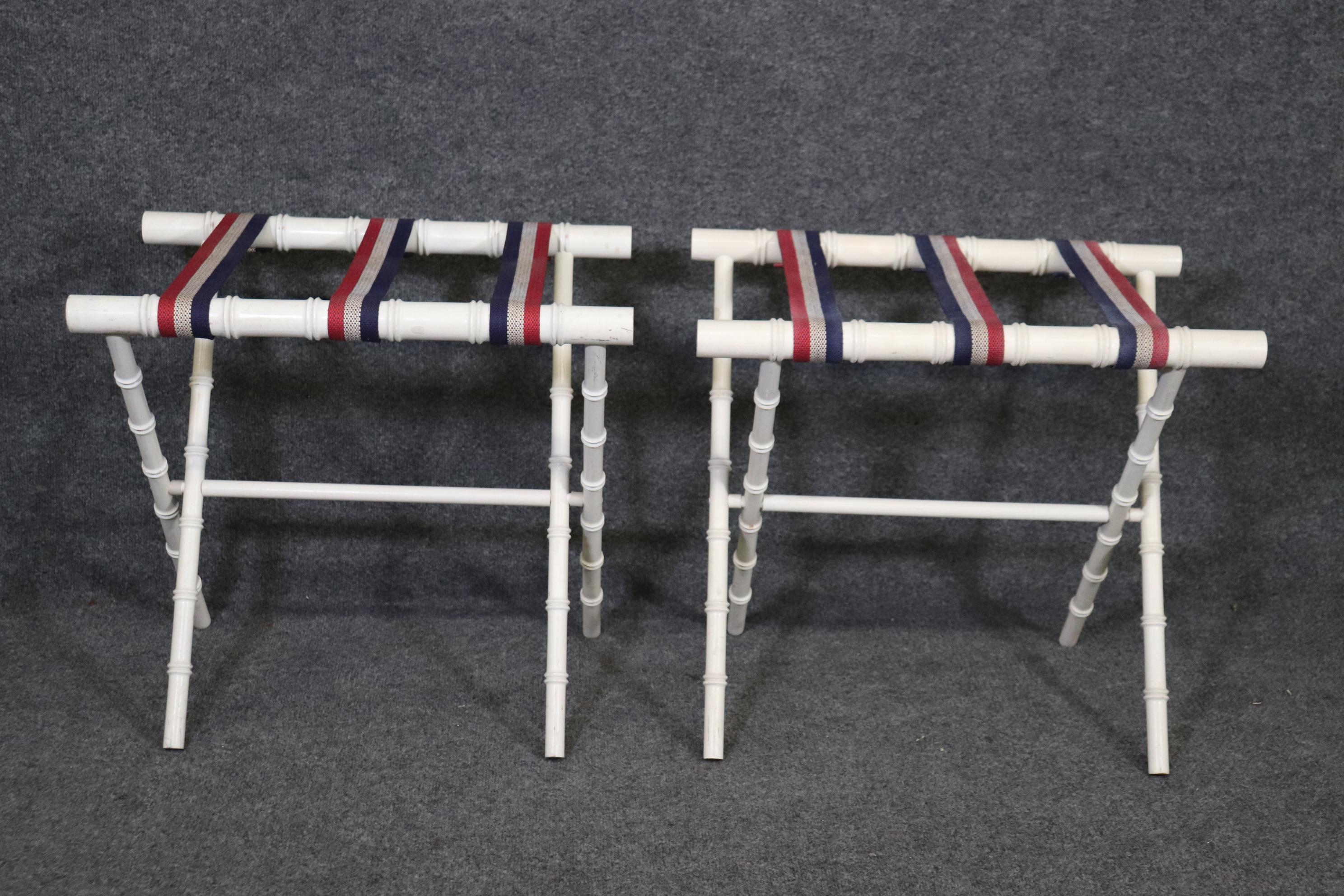 Unknown Pair Creme Paint Decorated Faux Bamboo Luggage Racks in Manner of Jacques Adnet For Sale