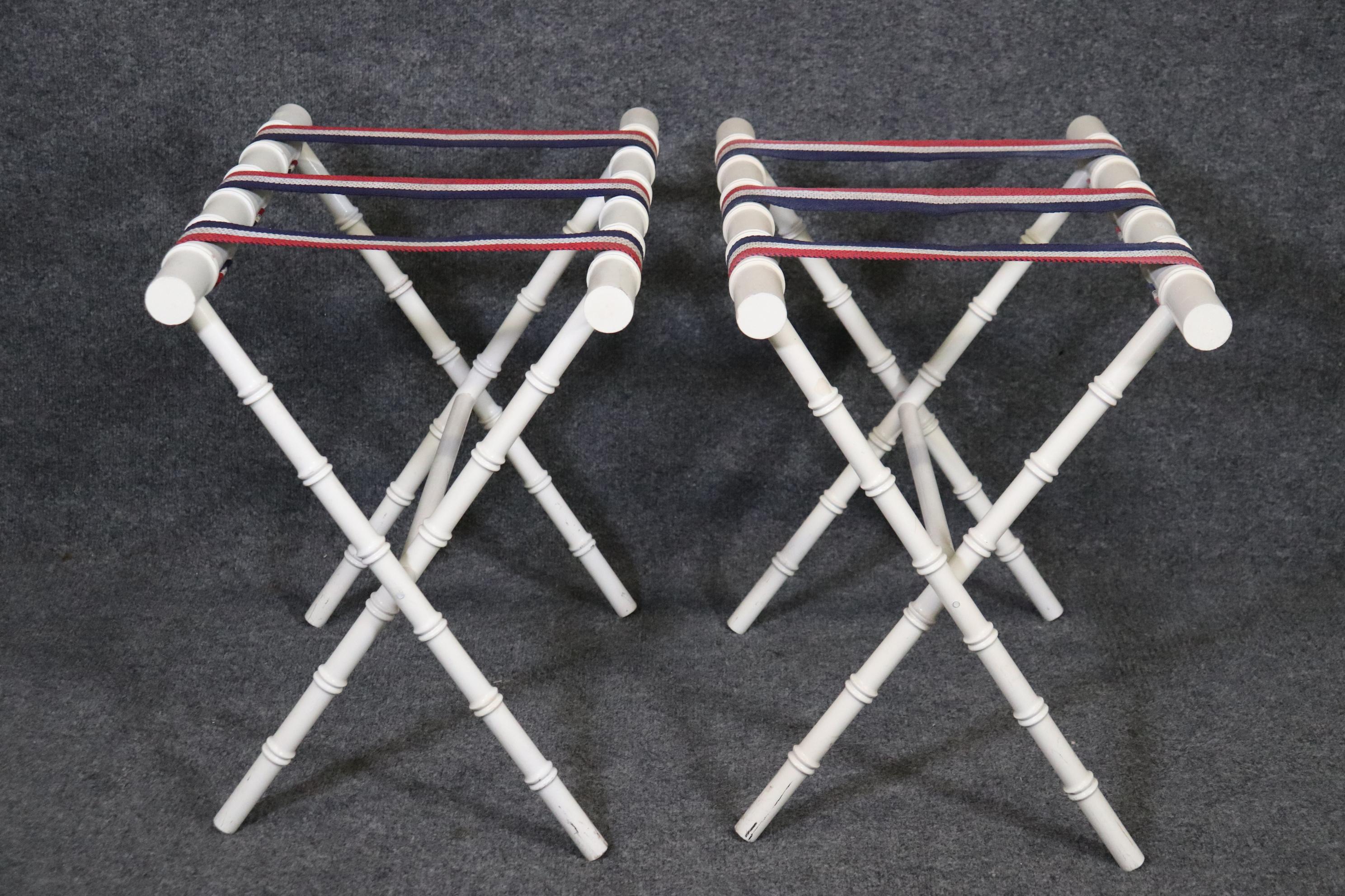 Woodwork Pair Creme Paint Decorated Faux Bamboo Luggage Racks in Manner of Jacques Adnet For Sale