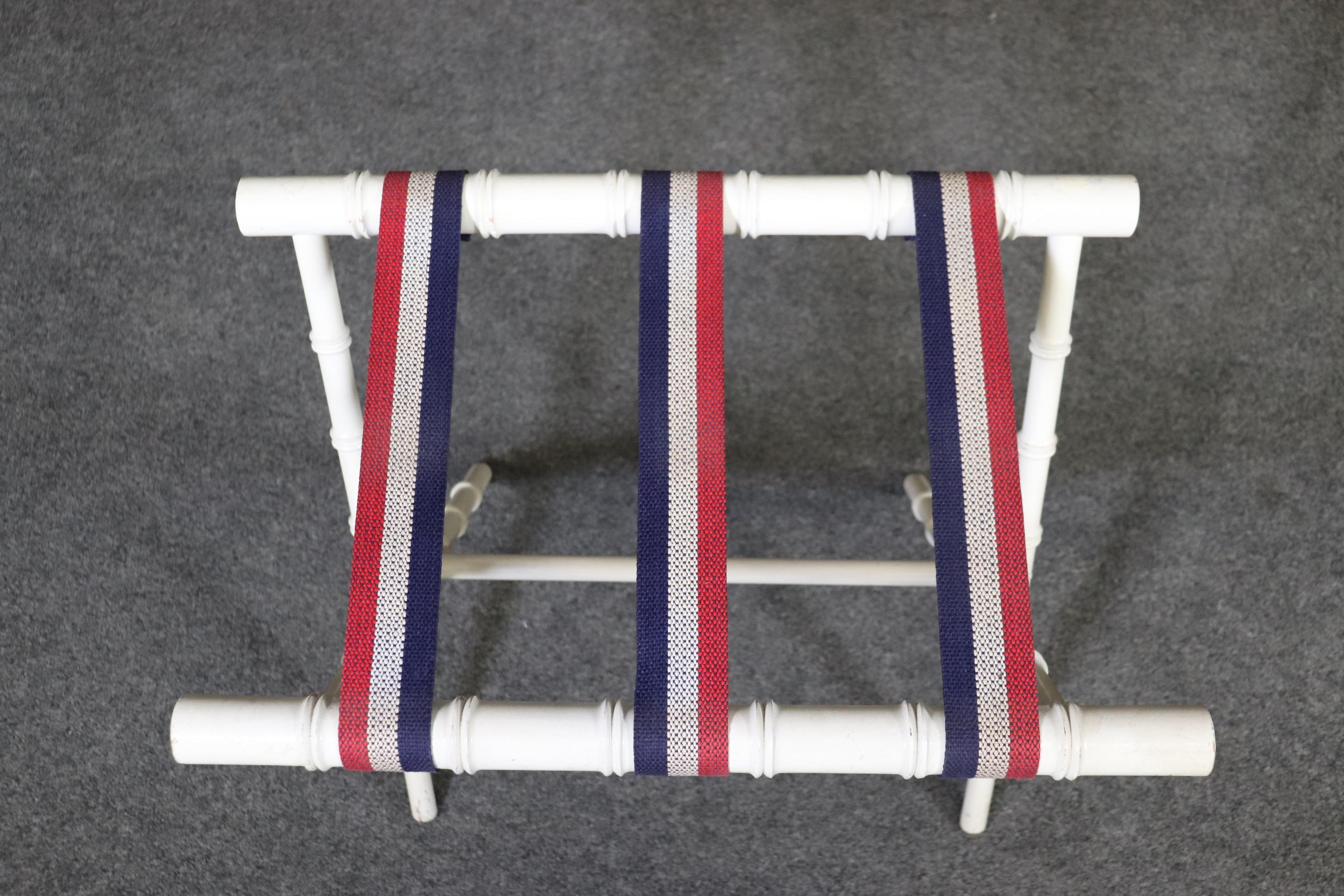 Pair Creme Paint Decorated Faux Bamboo Luggage Racks in Manner of Jacques Adnet In Good Condition For Sale In Swedesboro, NJ
