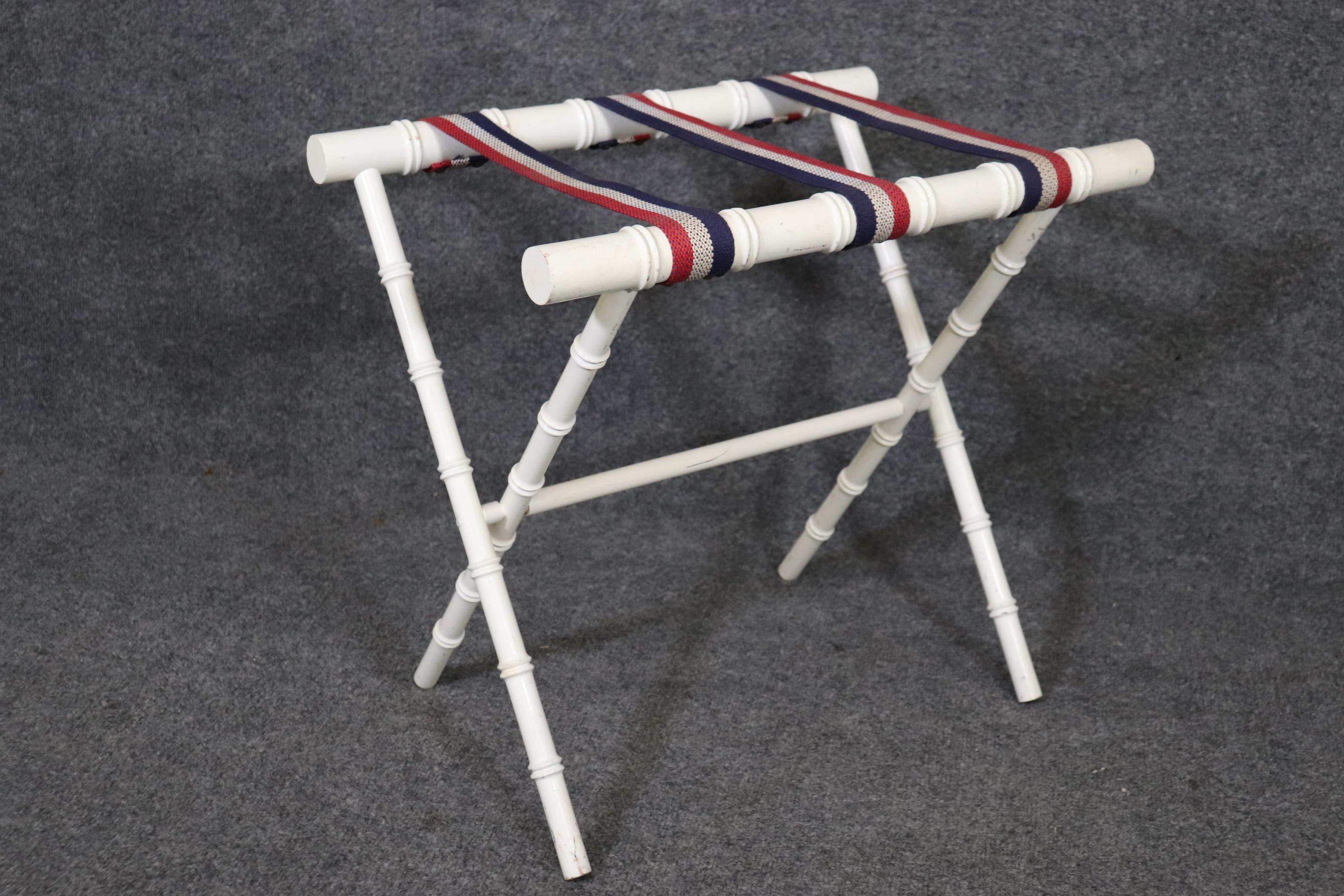 20th Century Pair Creme Paint Decorated Faux Bamboo Luggage Racks in Manner of Jacques Adnet For Sale