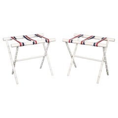 Used Pair Creme Paint Decorated Faux Bamboo Luggage Racks in Manner of Jacques Adnet