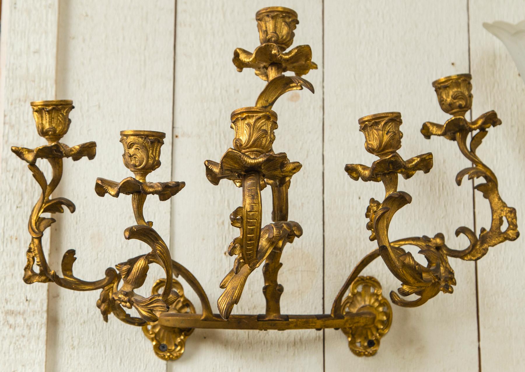 Rococo Pair of Crescent Shaped 6-Light Sconces For Sale