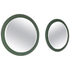 Pair of Cristal Art Midcentury Green Glass Faceted Wall Mirrors, 1960s, Italy