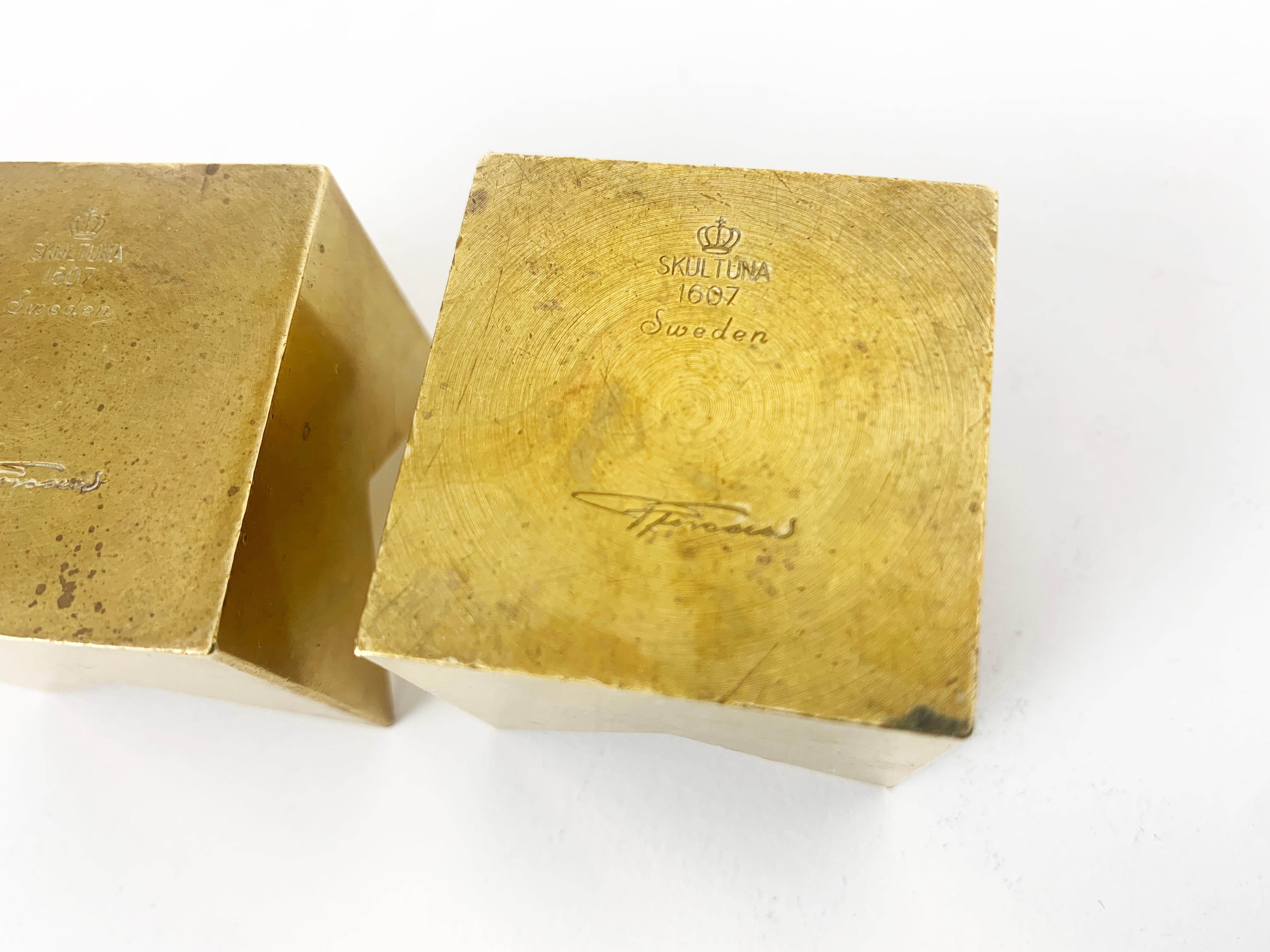 Pair Crown Candleholders in Brass by Pierre Forssell Skultuna Sweden 1960s 6