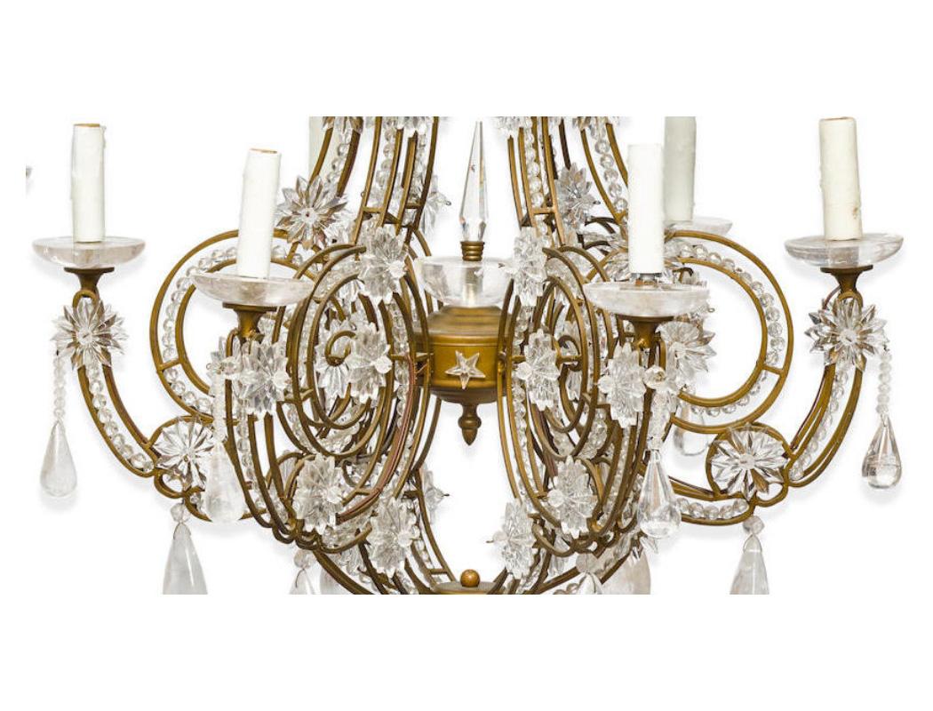 Italian Pair of Crystal and Rock Crystal Chandeliers For Sale