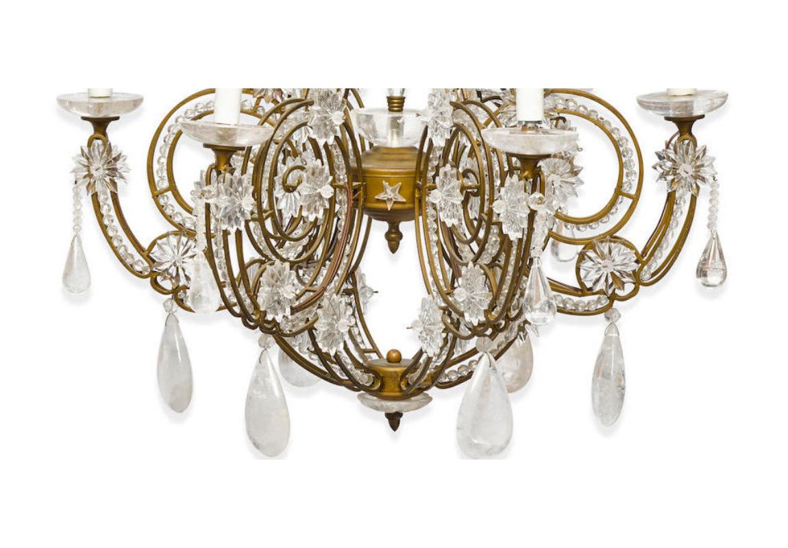 Hand-Carved Pair of Crystal and Rock Crystal Chandeliers For Sale