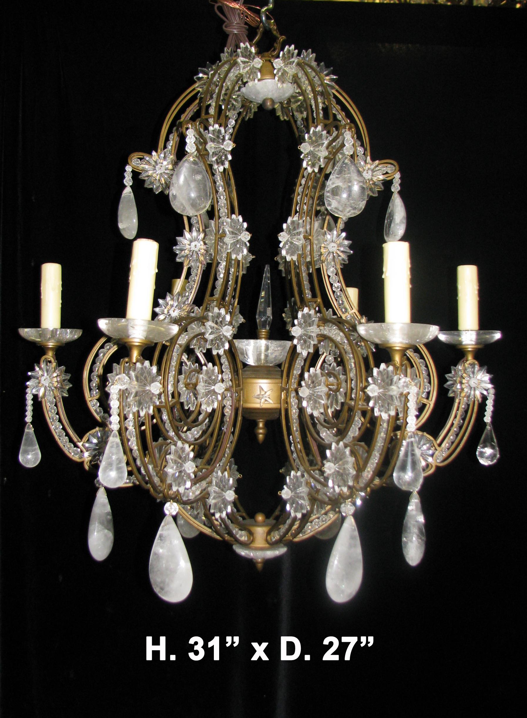 Pair of Crystal and Rock Crystal Chandeliers In Excellent Condition For Sale In Cypress, CA