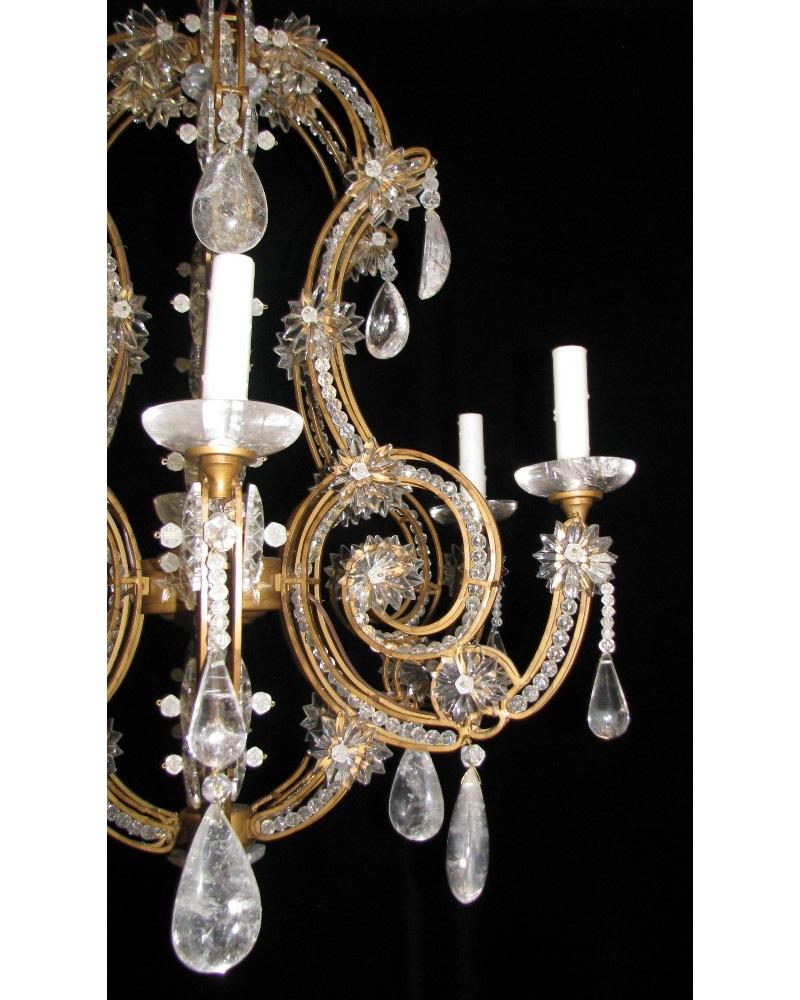 Contemporary Pair of Crystal and Rock Crystal Chandeliers For Sale