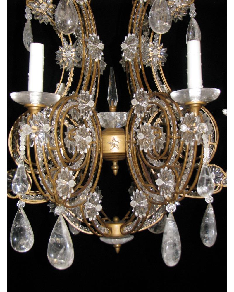 Pair of Crystal and Rock Crystal Chandeliers For Sale 2