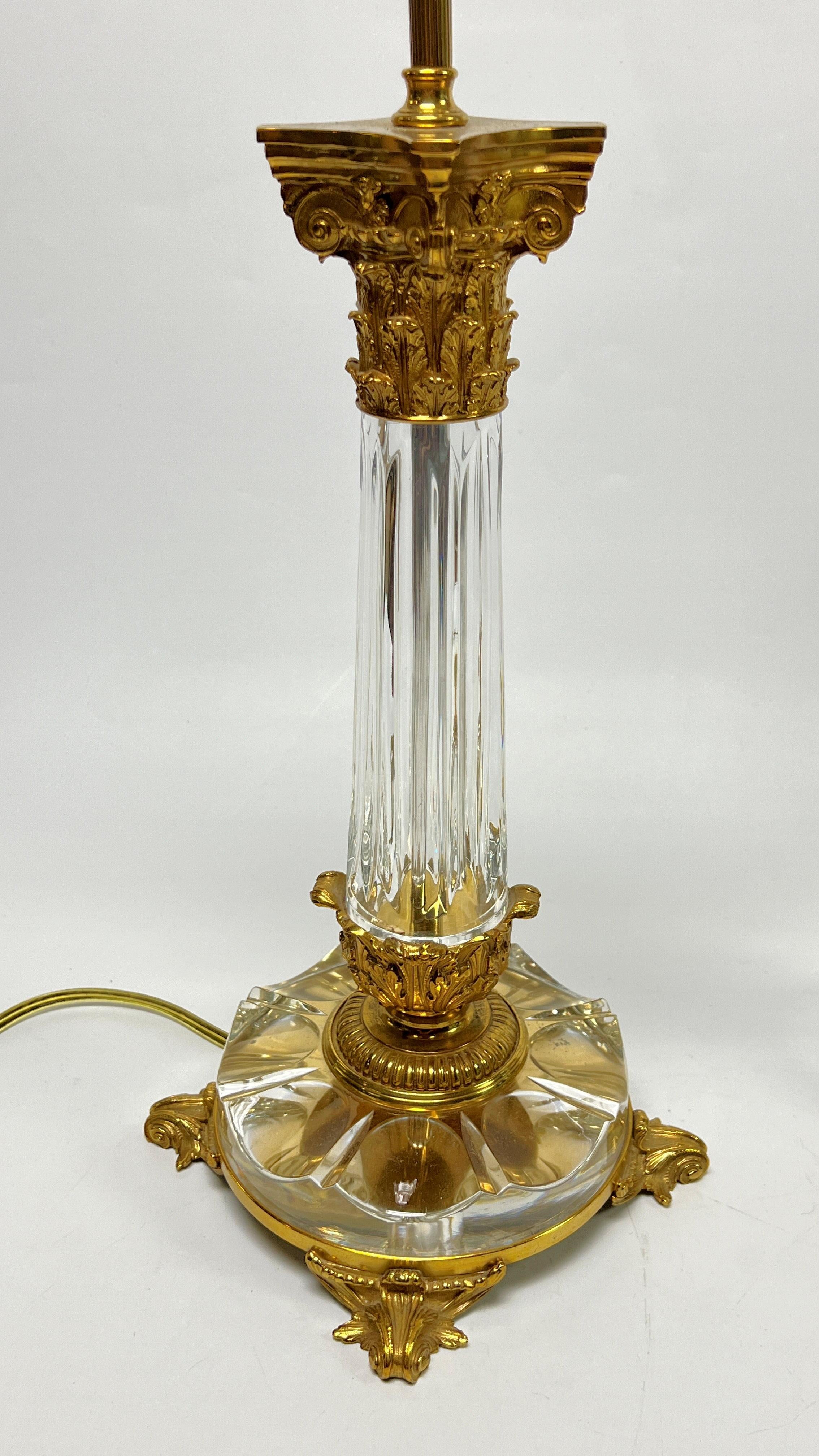 Pair Crystal & Gilt Bronze Roman Corinthian Column Form Table Lamps For Sale 7