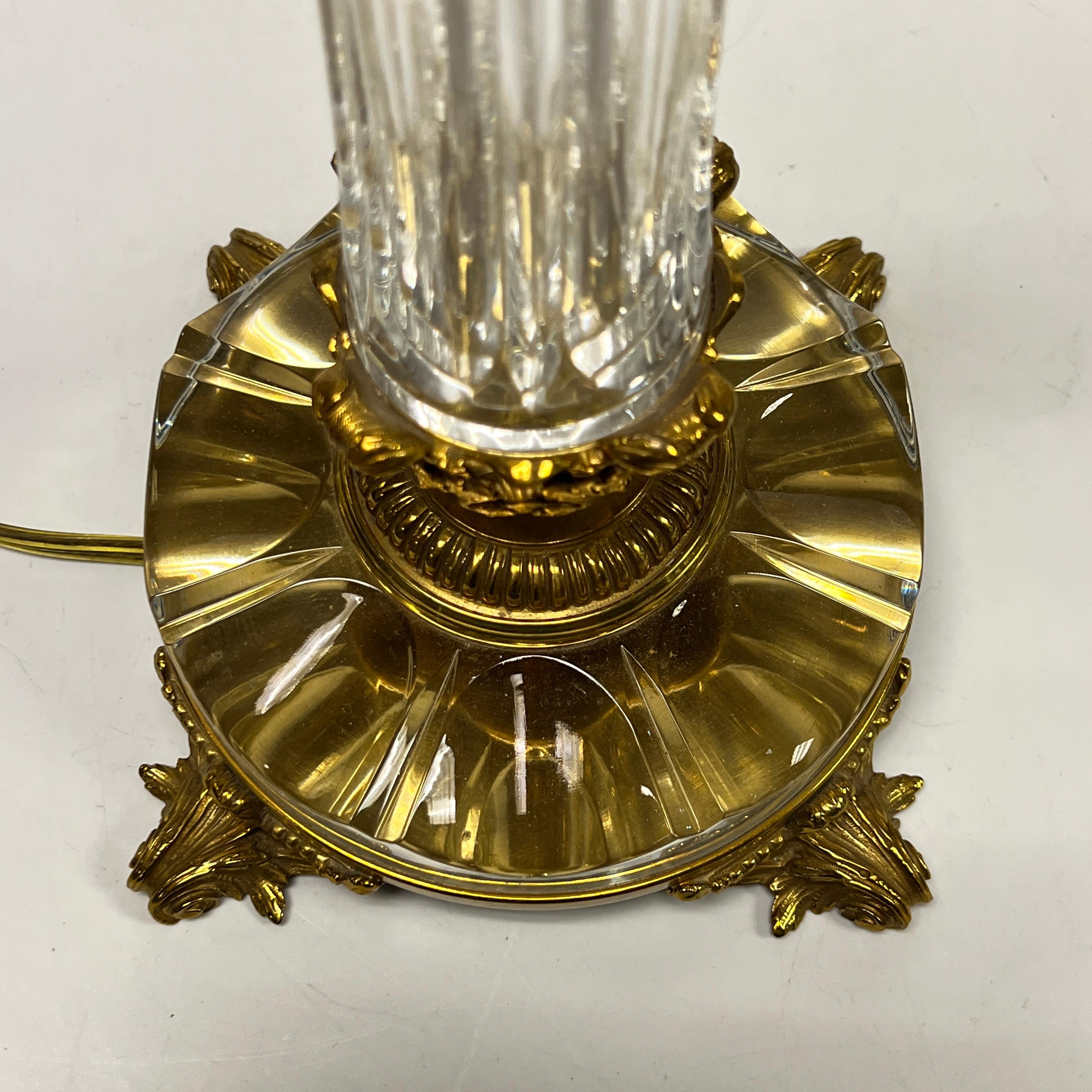 Pair Crystal & Gilt Bronze Roman Corinthian Column Form Table Lamps For Sale 10