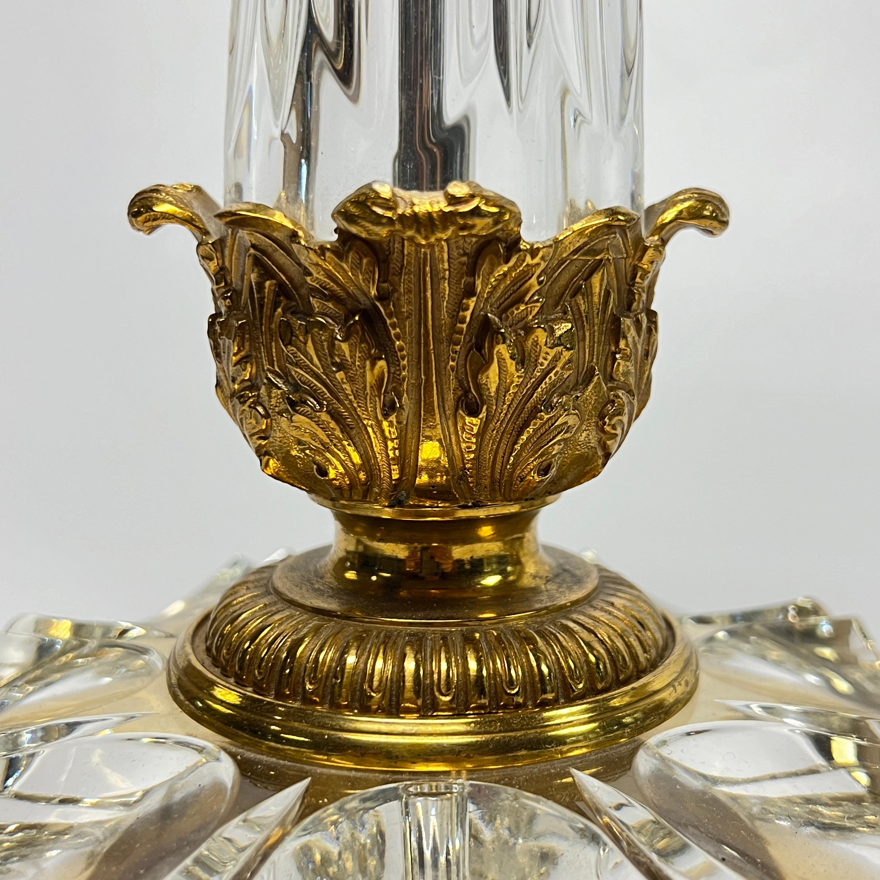 Pair Crystal & Gilt Bronze Roman Corinthian Column Form Table Lamps For Sale 1