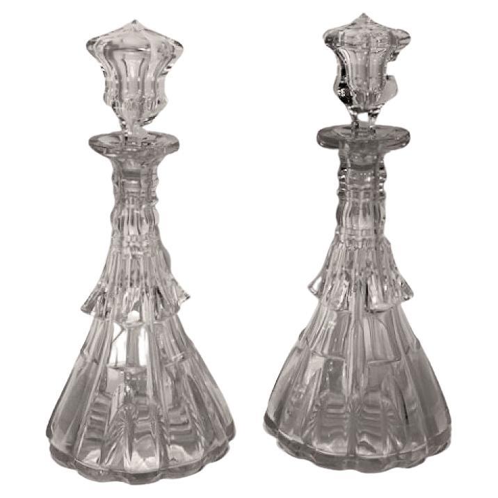 Pair Crystal Glass Decanters